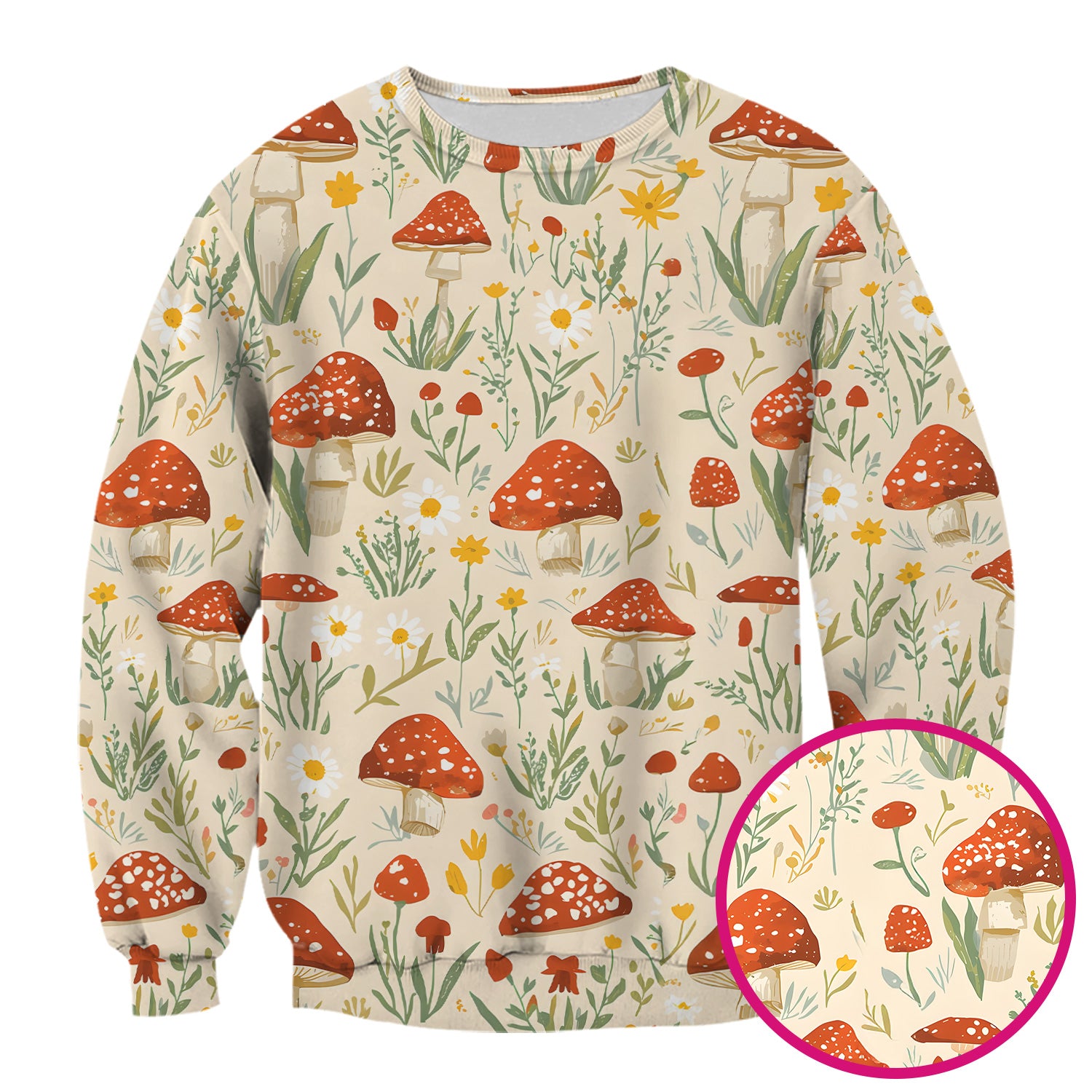 Cute Mushroom Wildflower Pattern Scrub Top, Breathable Fabrics Nursing Uniform