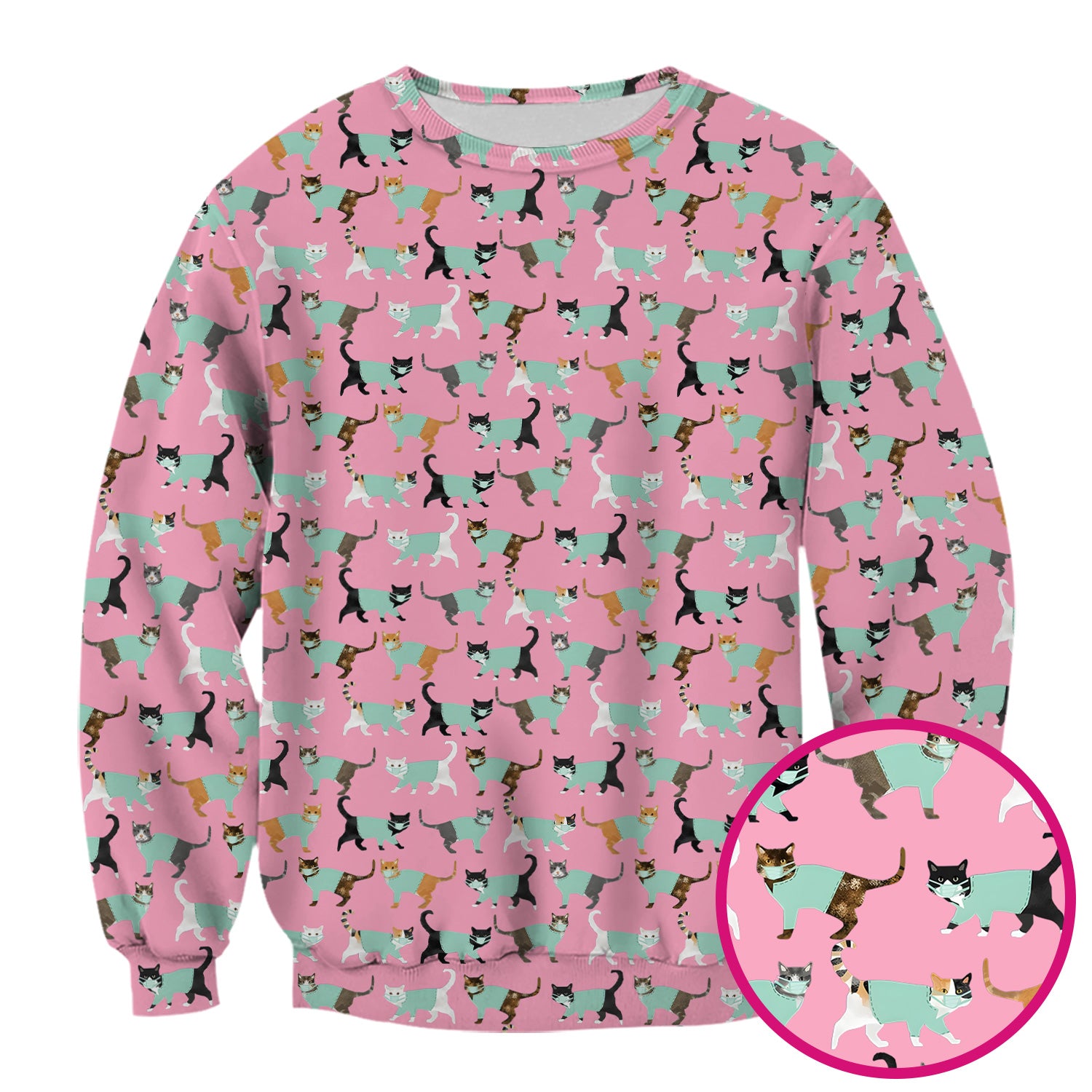 Playful Cat Nurse All Over Print Scrub Top, Comfortable Scrubs for Nurses