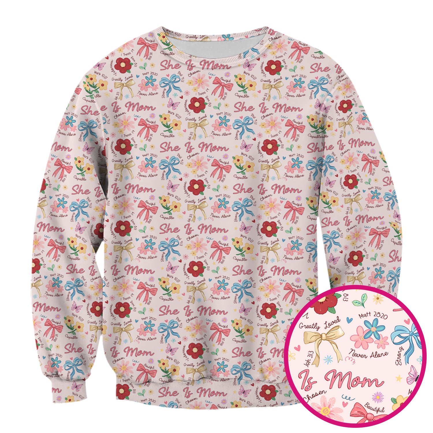 She Is Mom Floral Bow Pattern Scrub Top, Comfortable Scrubs for Nurses