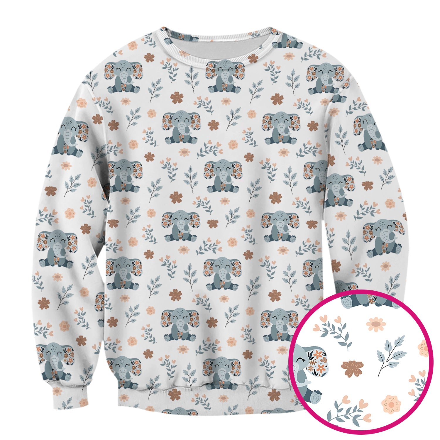 Cute Elephant Floral Print Scrub Top, Comfortable Scrubs for Nurses