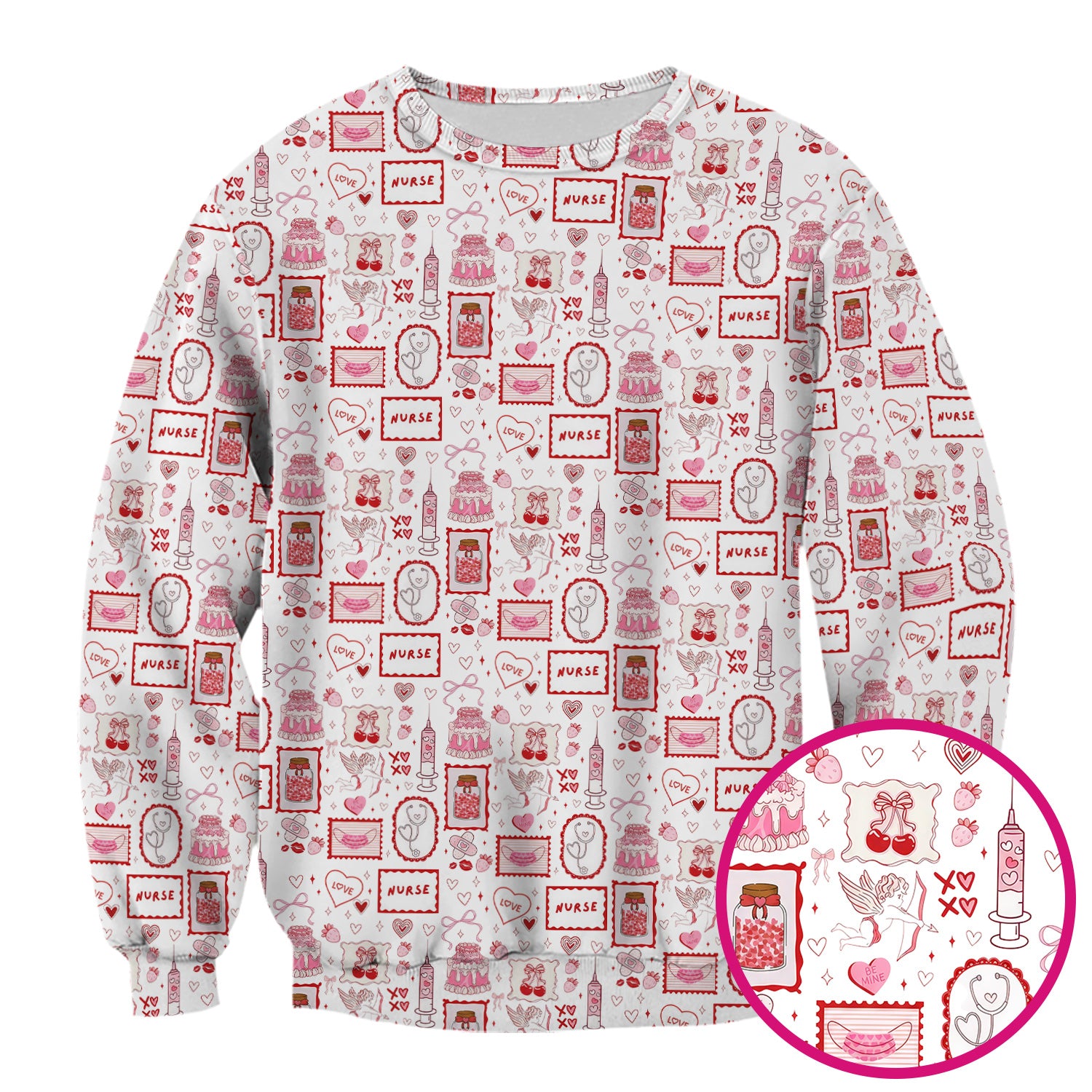 Nurse Icons Hearts Syringes Valentine Scrub Top, Breathable Nursing Uniform