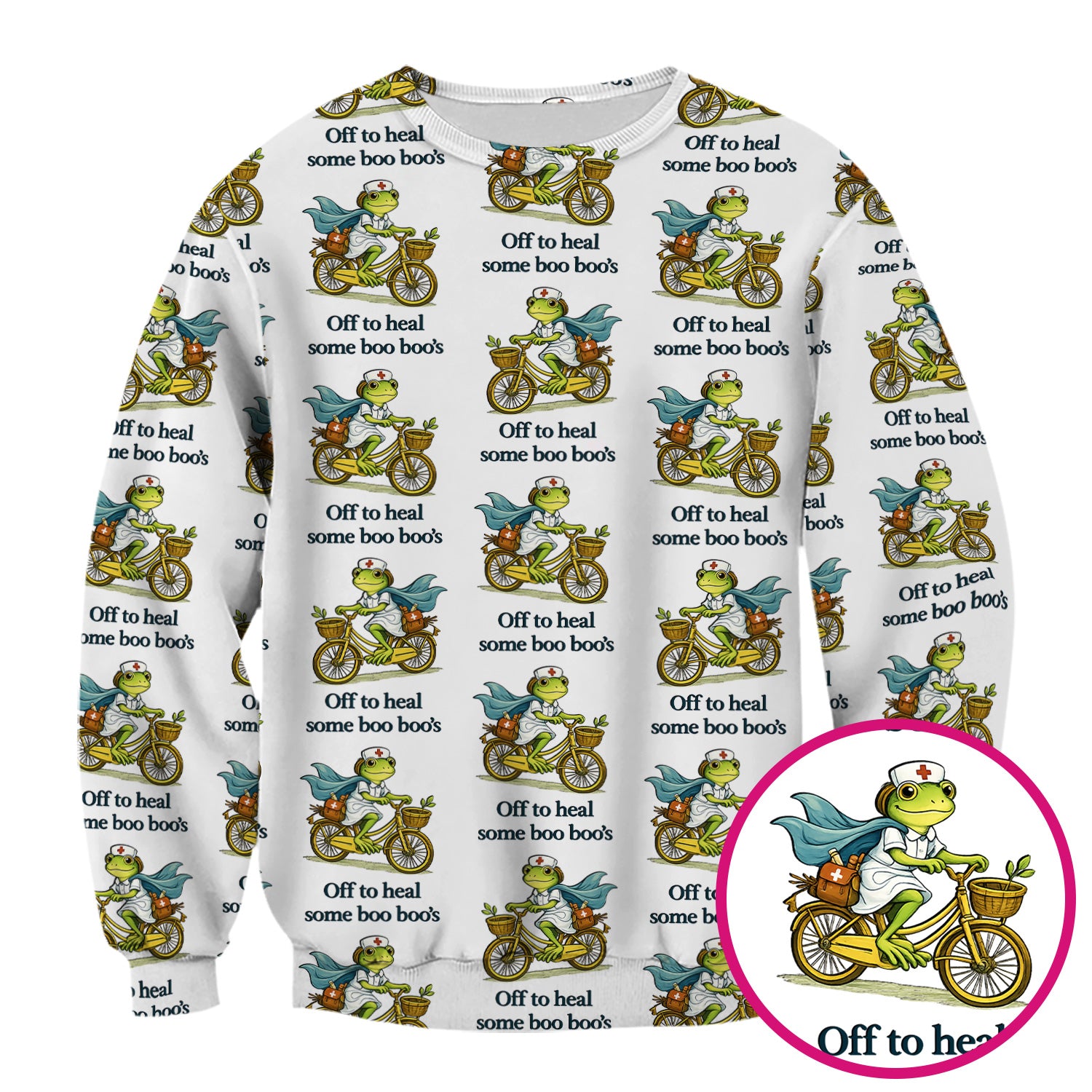 Funny Frog Nurse Cycling Pattern Scrub Top, Comfortable Scrubs for Nurses