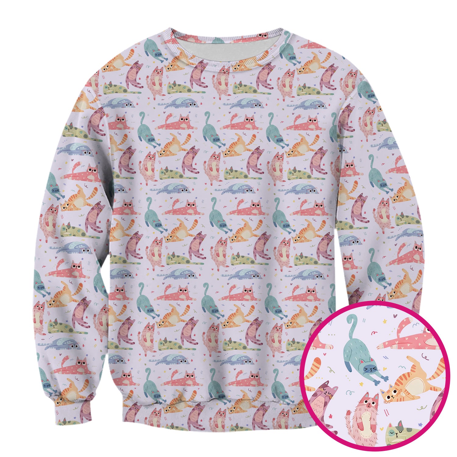 Funny Pastel Cat Pattern Medical Scrub Top, Breathable Fabrics Nursing Uniform