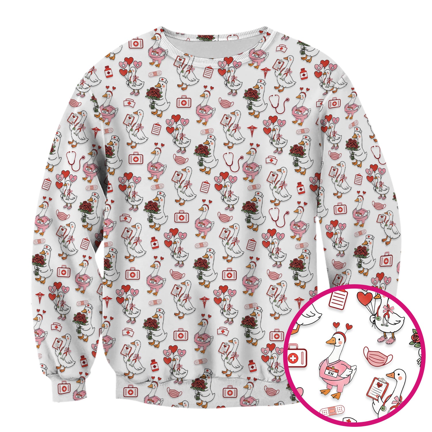 Cute Goose Nurse Medical Pattern Scrub Top, Comfortable Scrubs for Nurses