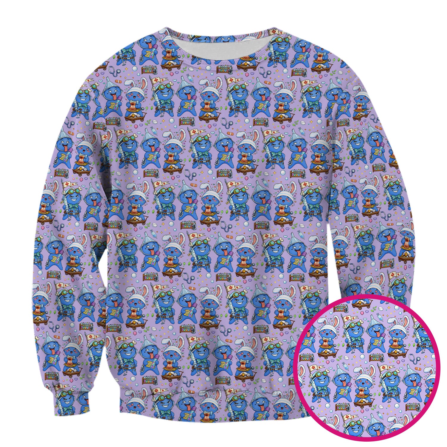Cute Glove Doll Hospital Medical Cartoon Nurse Pattern Scrub Top, Comfortable Scrubs for Nurses