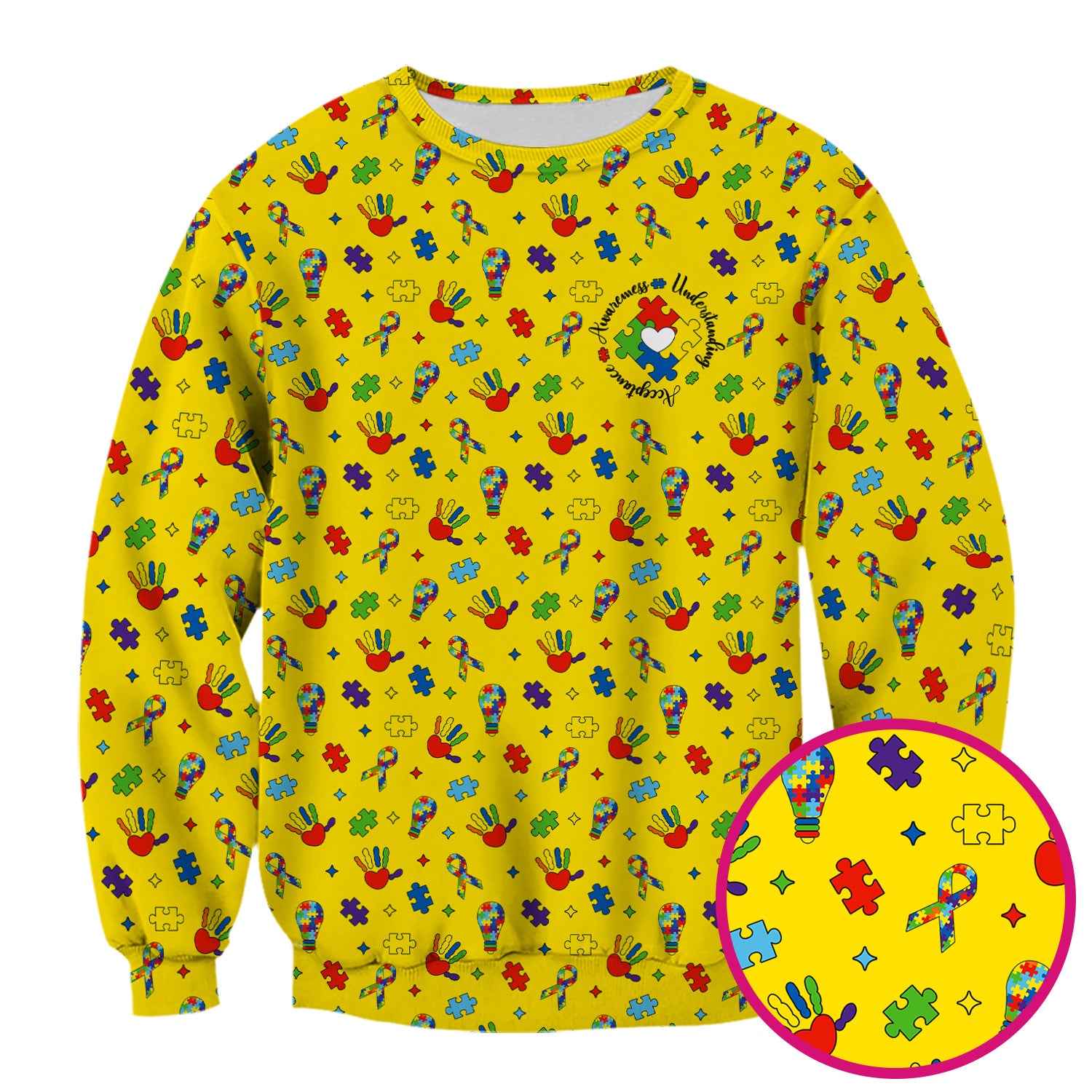 Autism Awareness Colorful Puzzle Pattern Scrub Top, Comfortable Scrubs for Nurses