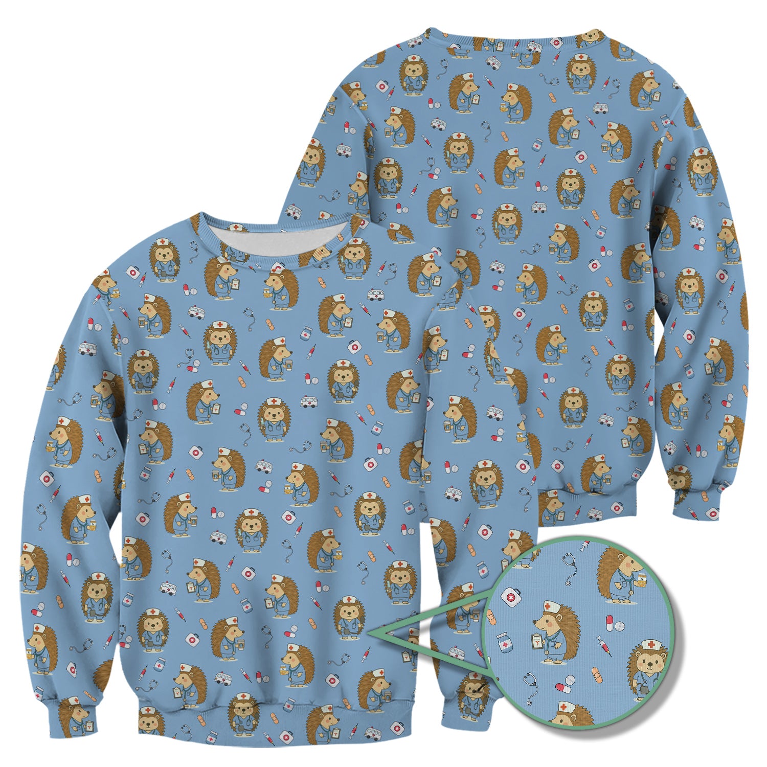Funny Nurse Hedgehog T-Shirt - Cute Medical Icon Design - Gift for RN LPN CNA & Healthcare Workers