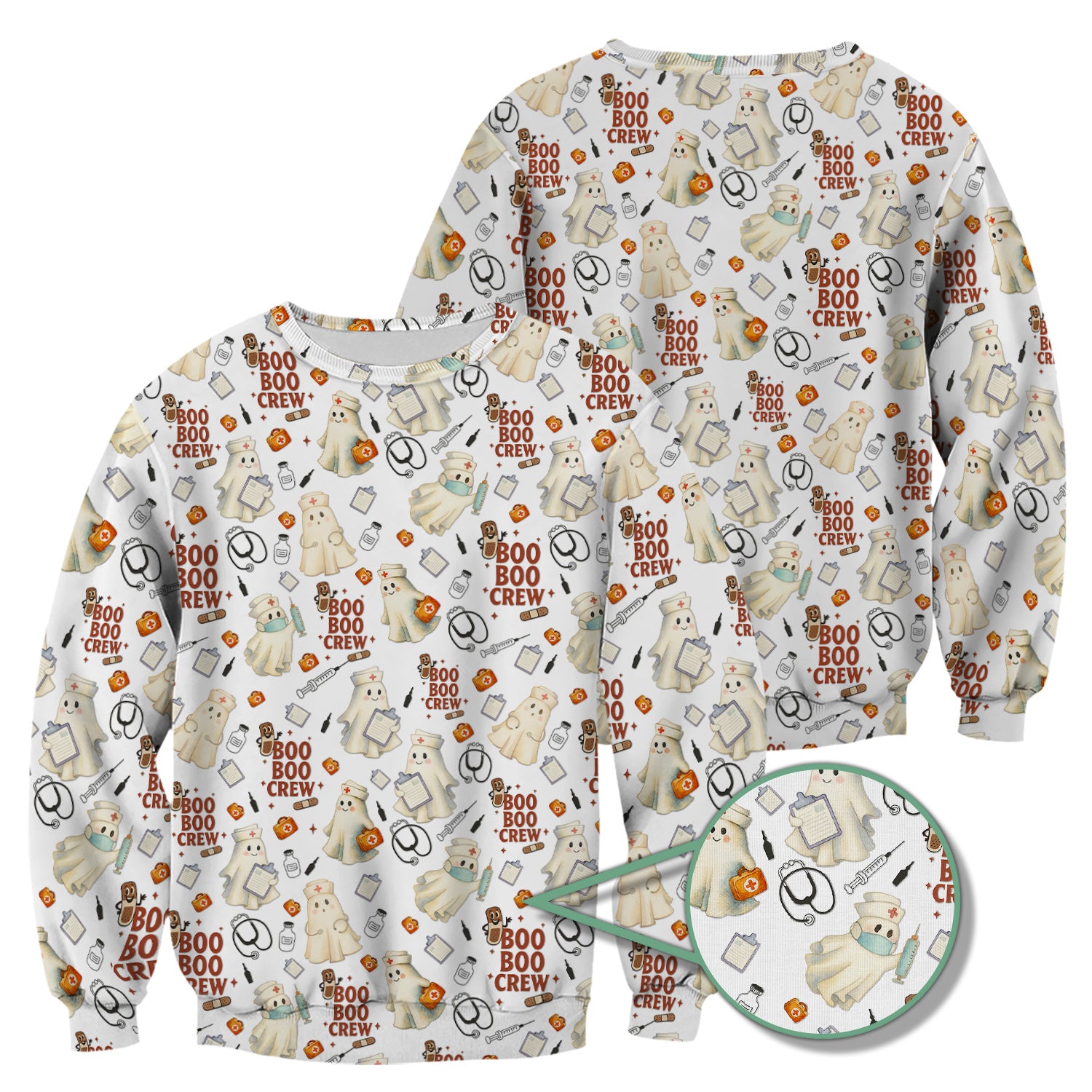 Cute Halloween Nurse Scrub Boo Boo Crew - Funny Ghost Medical Top for Women - Gift for RN LPN CNA