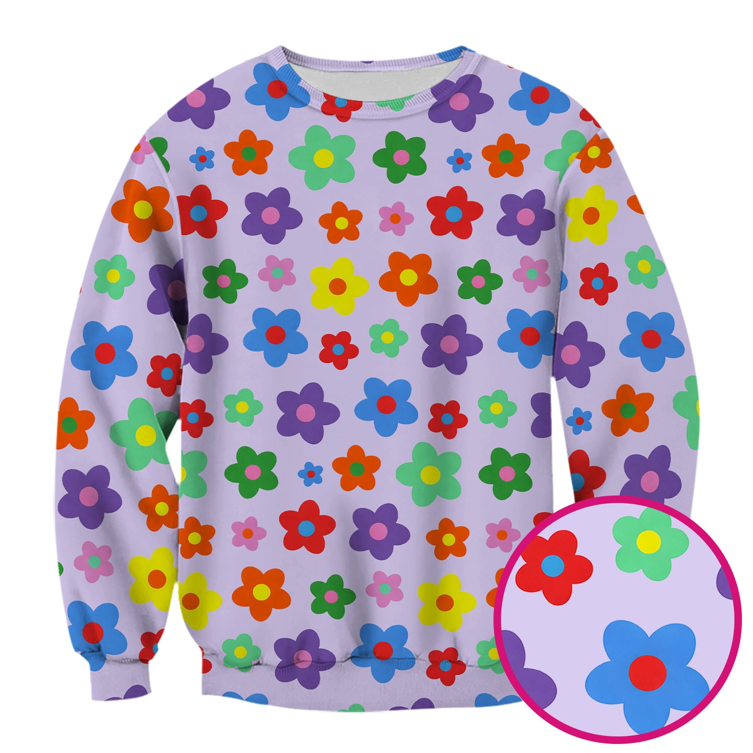 Colorful Retro Flower Pattern Print Scrub Top, Breathable Fabrics Nursing Uniform