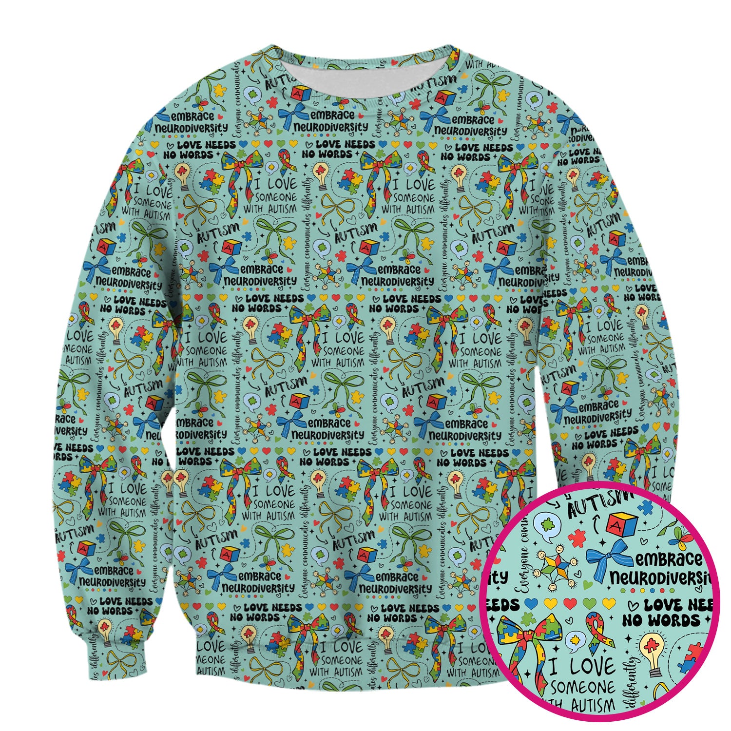 Autism Awareness Puzzle Ribbon Pattern Scrub Top, Breathable Fabrics Nursing Uniform