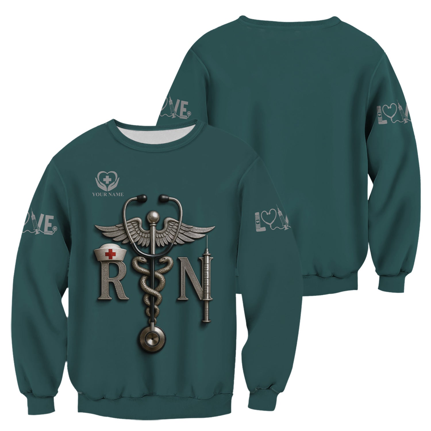 Personalized RN Nurse Shirt - Caduceus & Syringe Graphic - Custom Gift for Registered Nurse, CNA, LPN, or Medical Staff