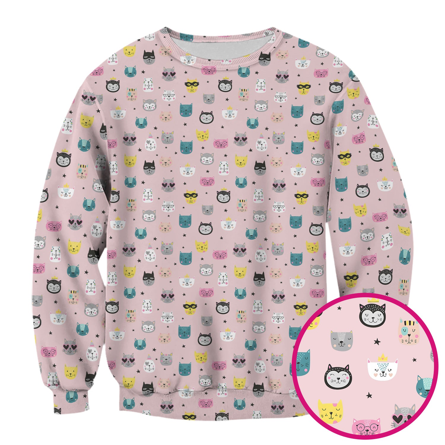 Cute Colorful Cat Pattern Scrub Top, Comfortable Scrubs for Nurses