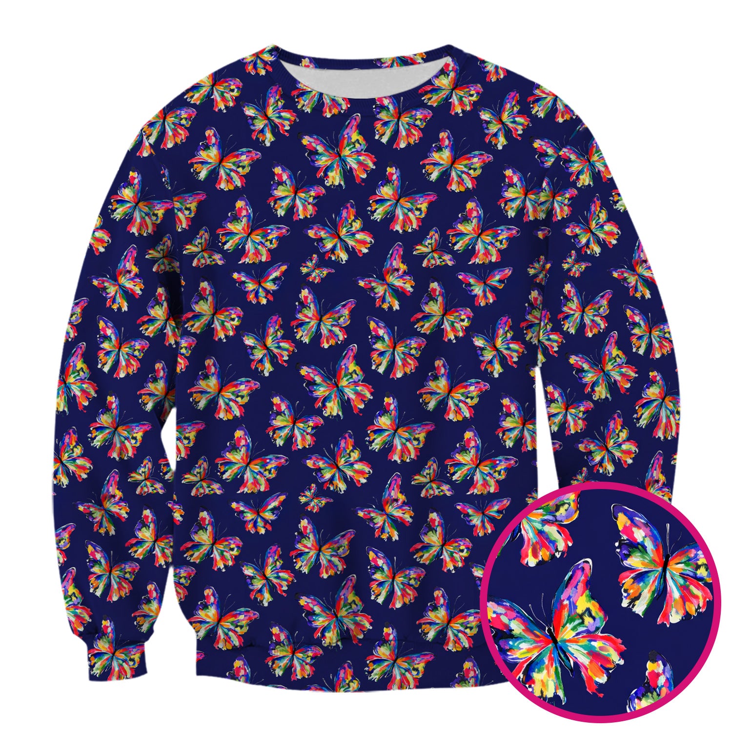 Vibrant Rainbow Butterfly Pattern Scrub Top, Comfortable Scrubs for Nurses