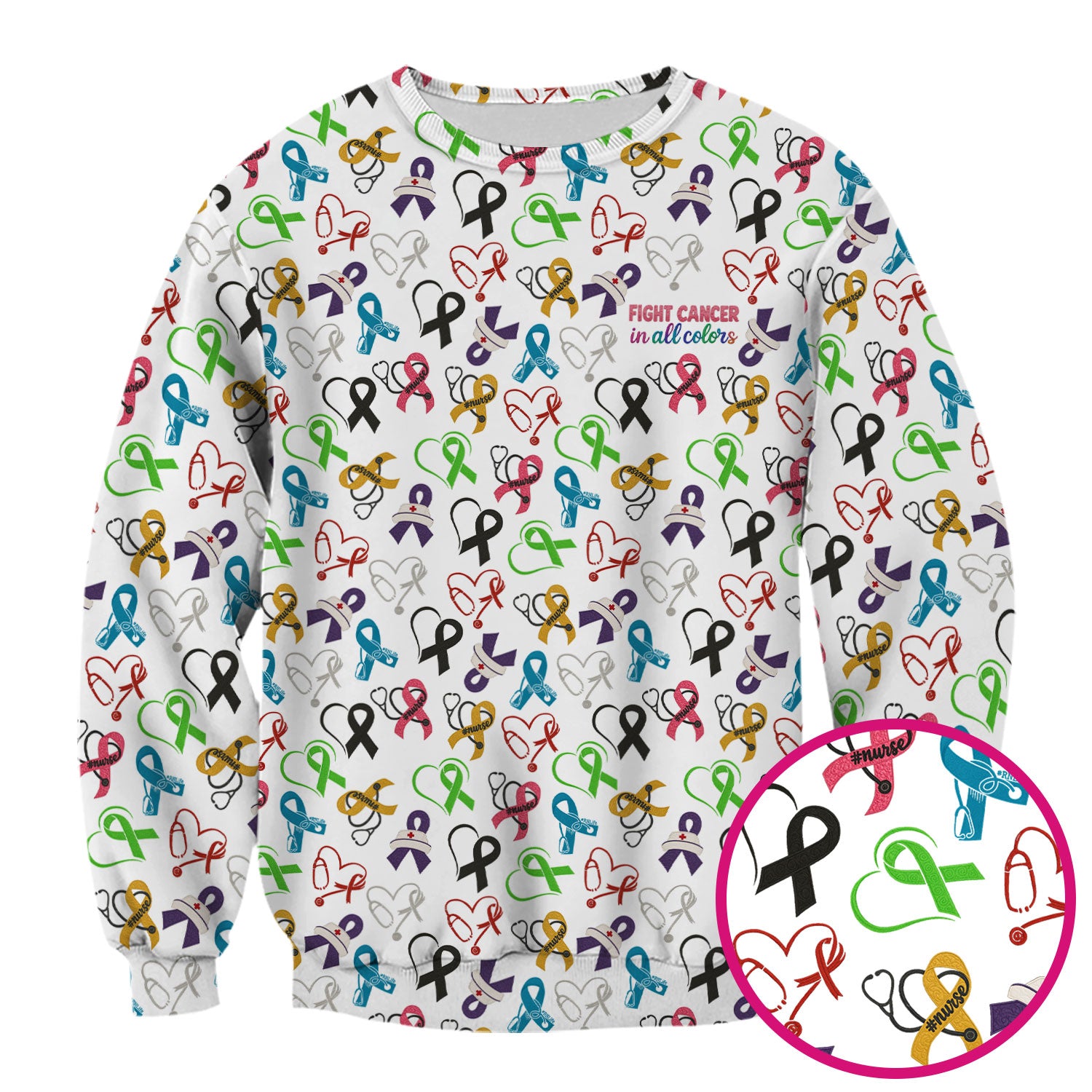 Cancer Awareness Scrub Top - Fight Cancer In All Colors Nurse Shirt - Colorful Ribbon Medical Scrubs Gift with Pockets for Women CNA RN Doctor