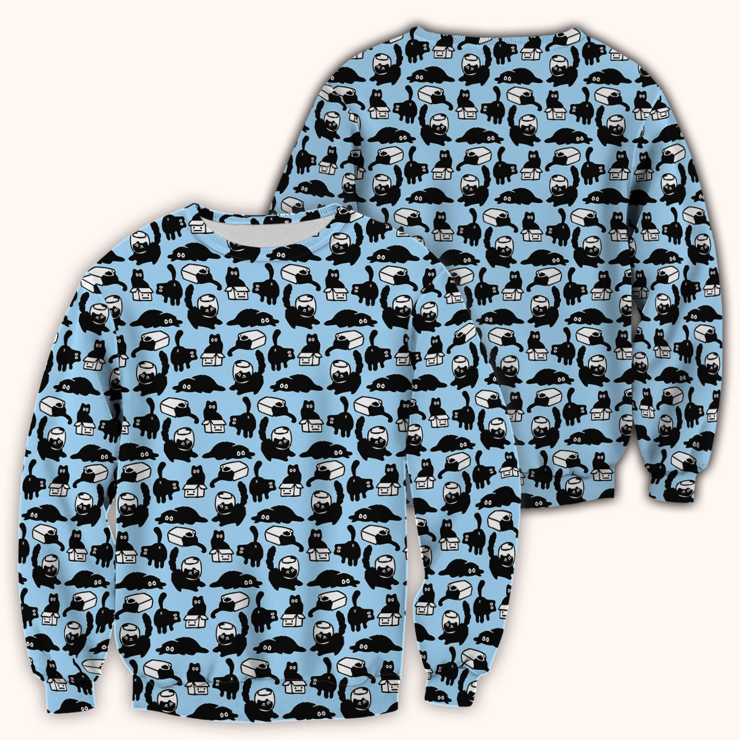 Dark Playful Cat Cartoon Pattern Scrub Top, Comfortable Scrubs for Nurses