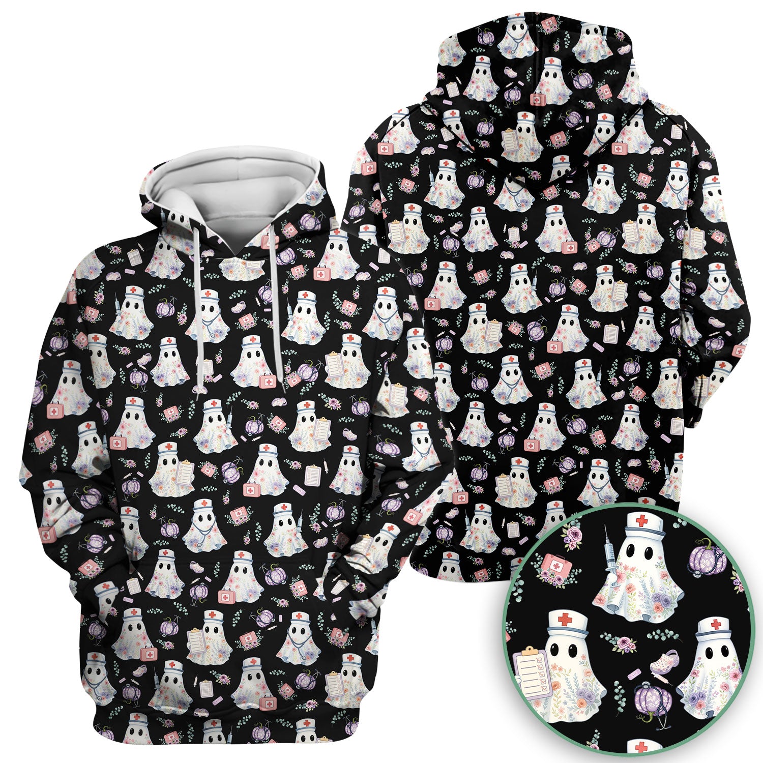 Ghost Nurse Medical Uniform - Cute Boo Halloween Pumpkin Scrub Top for Women - Gift for CRNA ICU Nurses