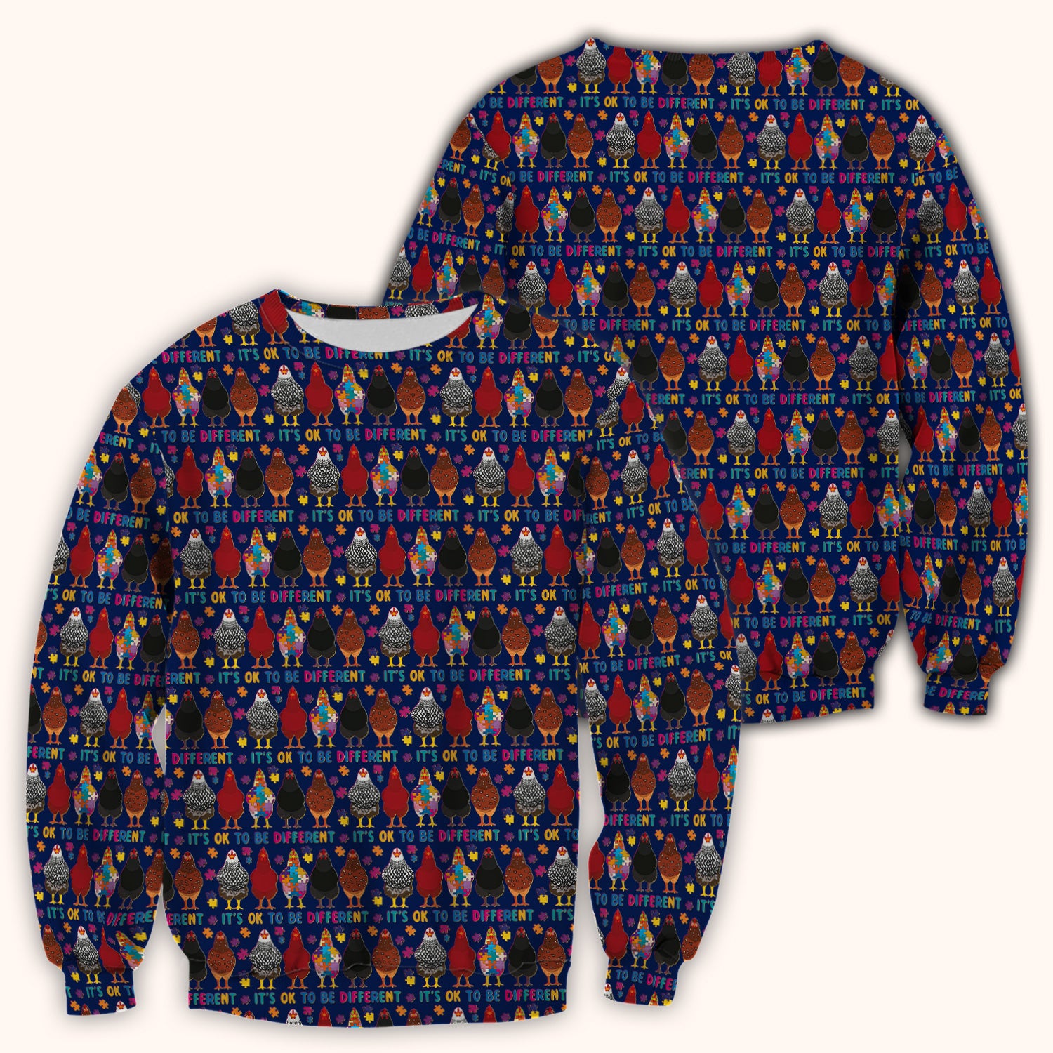 Autism Chicken It’s OK to Be Different Print Scrub Top, Comfortable Scrubs for Nurses