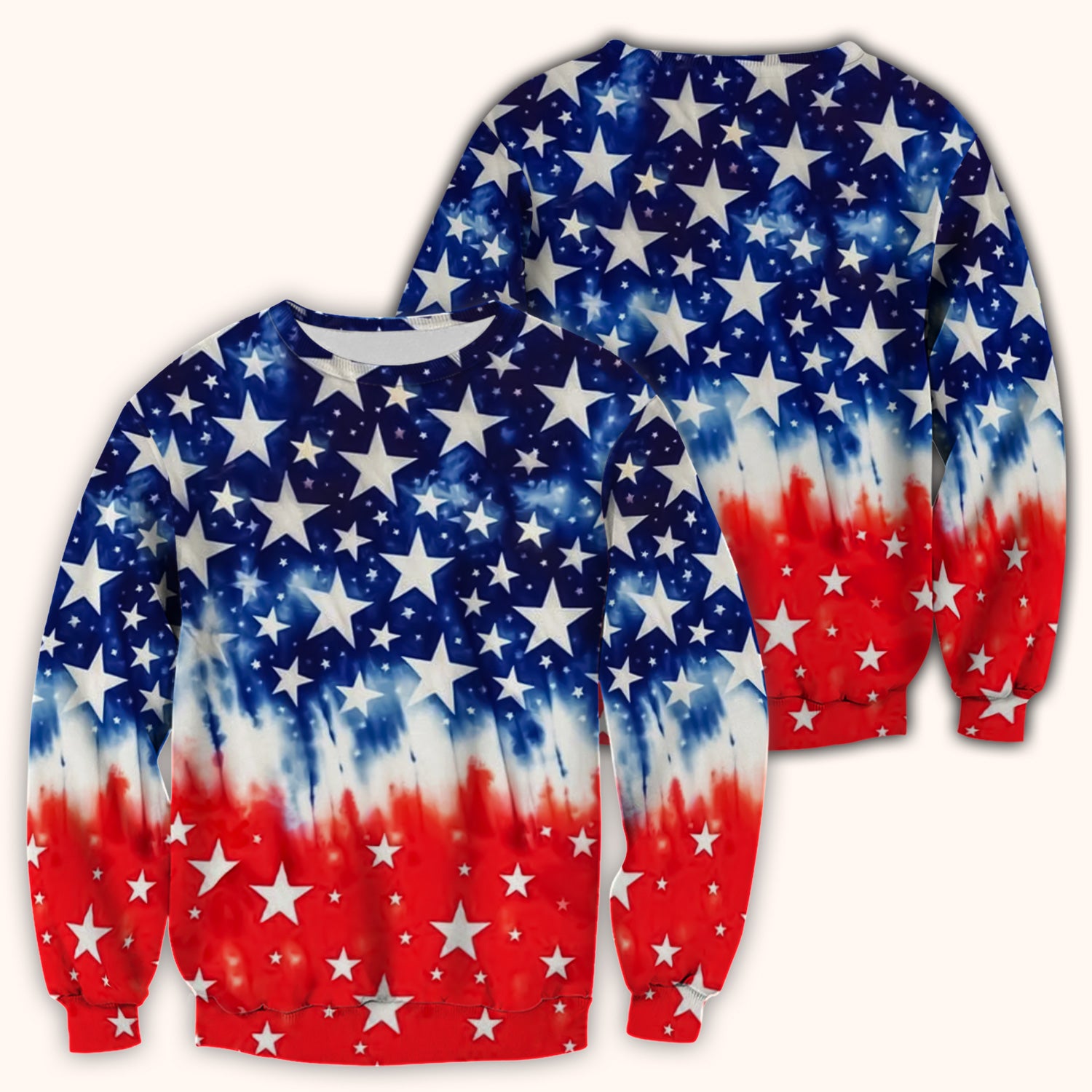 Patriotic Stars Tie Dye Pattern Scrub Top, Comfortable Scrubs for Nurses