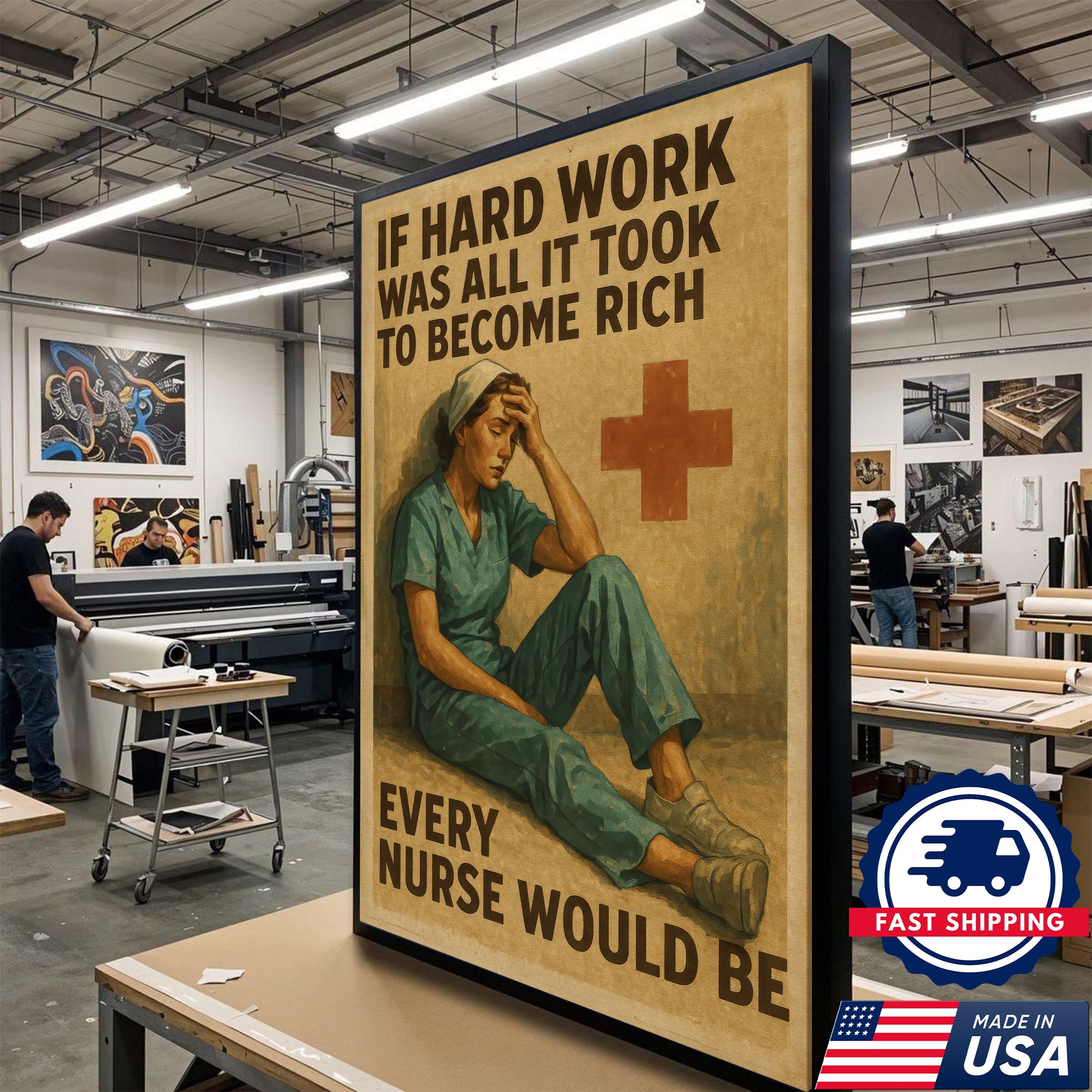Nurse Inspirational Canvas Wall Art - Hard Work Every Nurse Would Be Rich Quote - Vintage Style Nursing Gift Made in USA