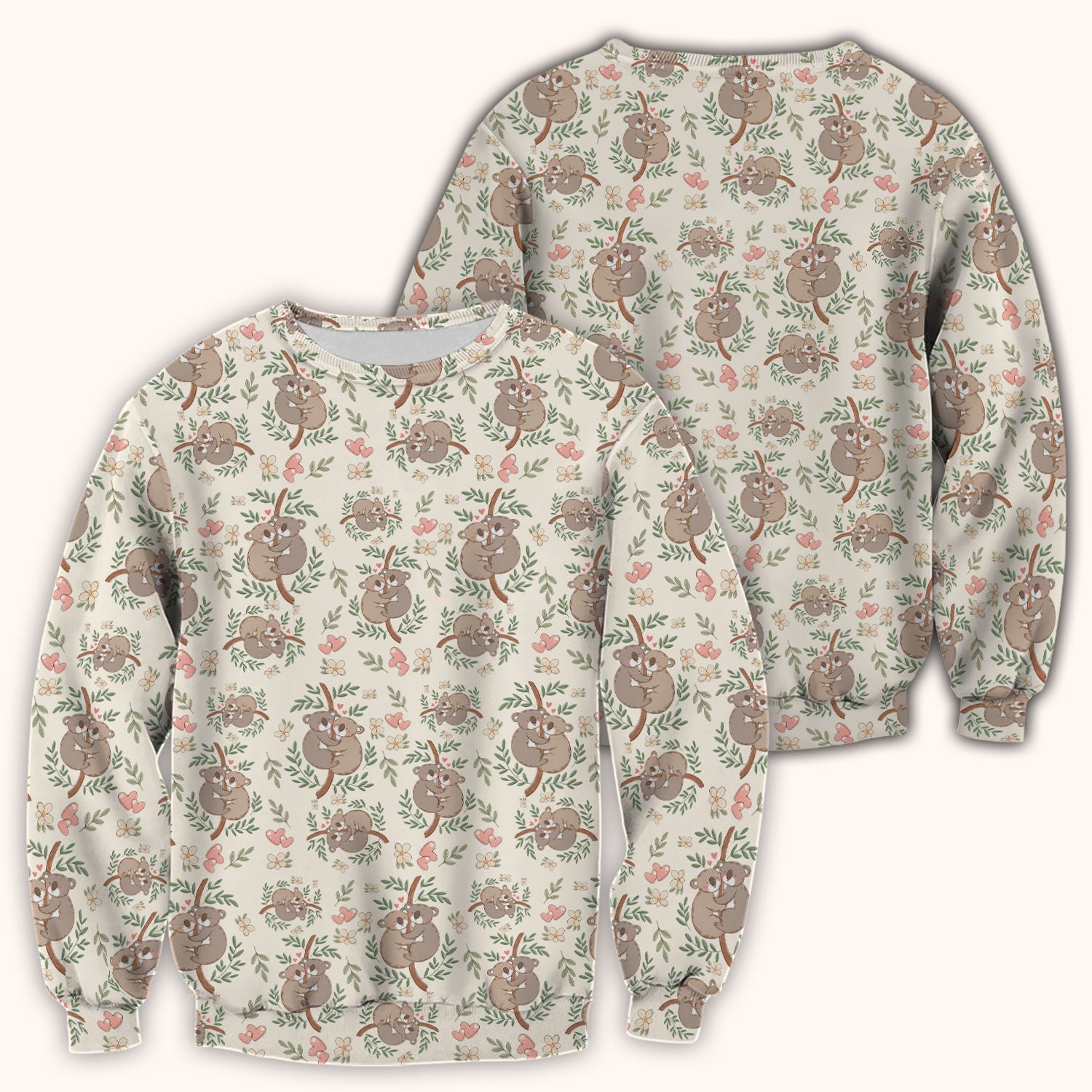 Cute Koala Love Pattern Medical Scrub Top, Breathable Fabrics Nursing Uniform