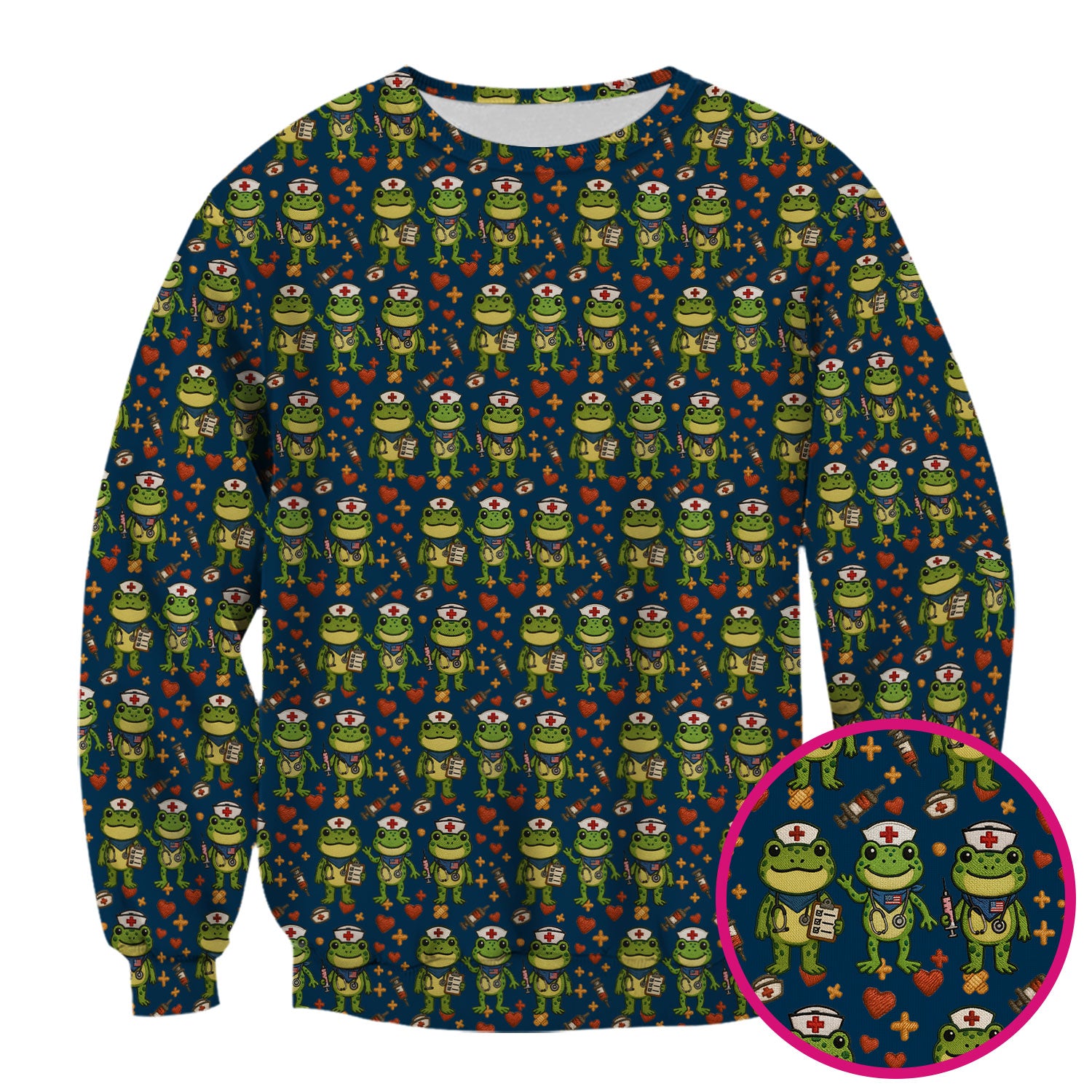 Frog Pattern Scrub Top, Cute Frog Scrub Shirt, Breathable Fabrics Nursing Uniform