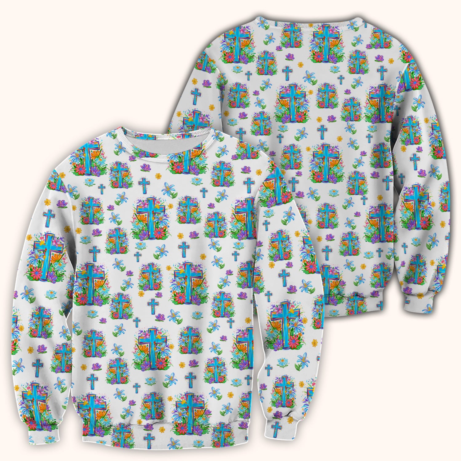Christian Floral Cross Spring Pattern Scrub Top, Comfortable Scrubs for Nurses