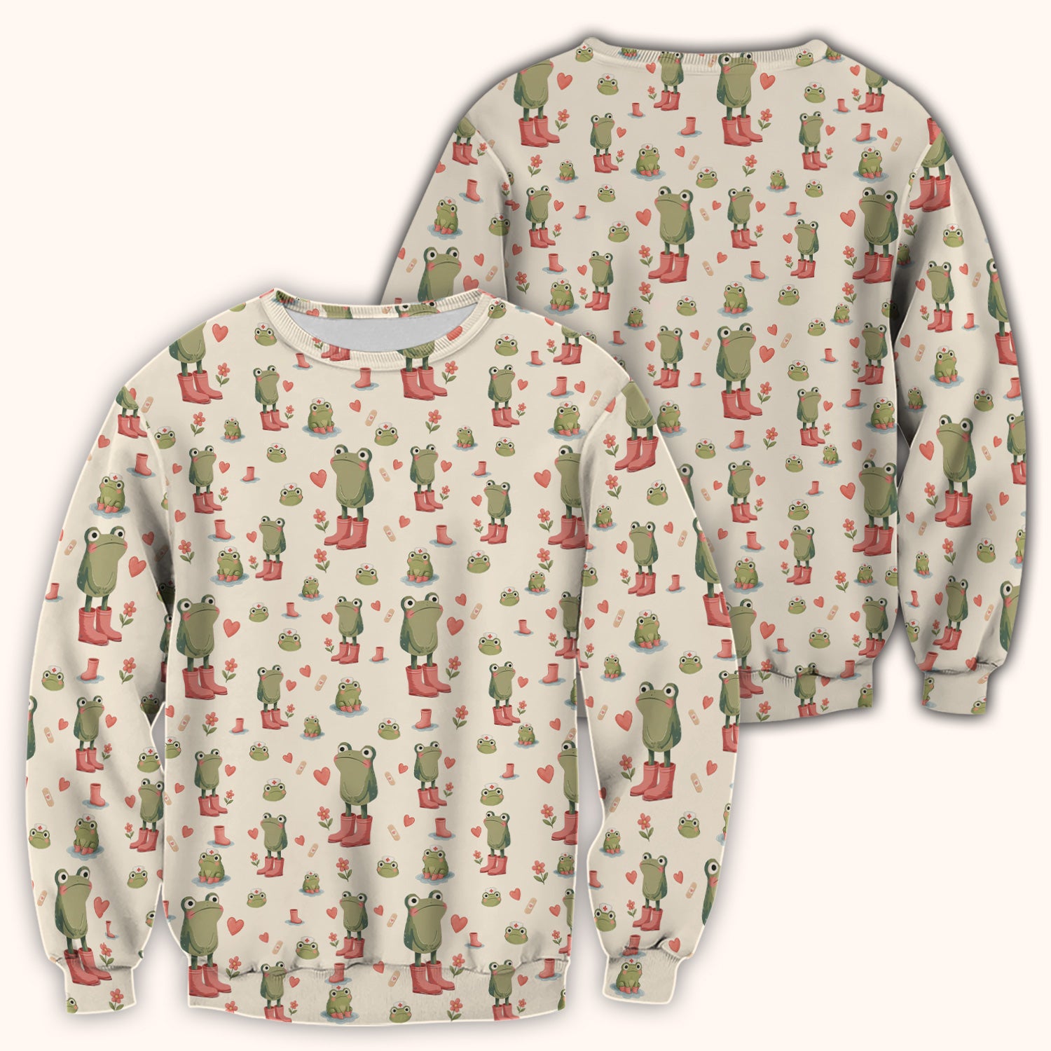 Adorable Frog Boots Heart Pattern Scrub Top, Comfortable Scrubs for Nurses