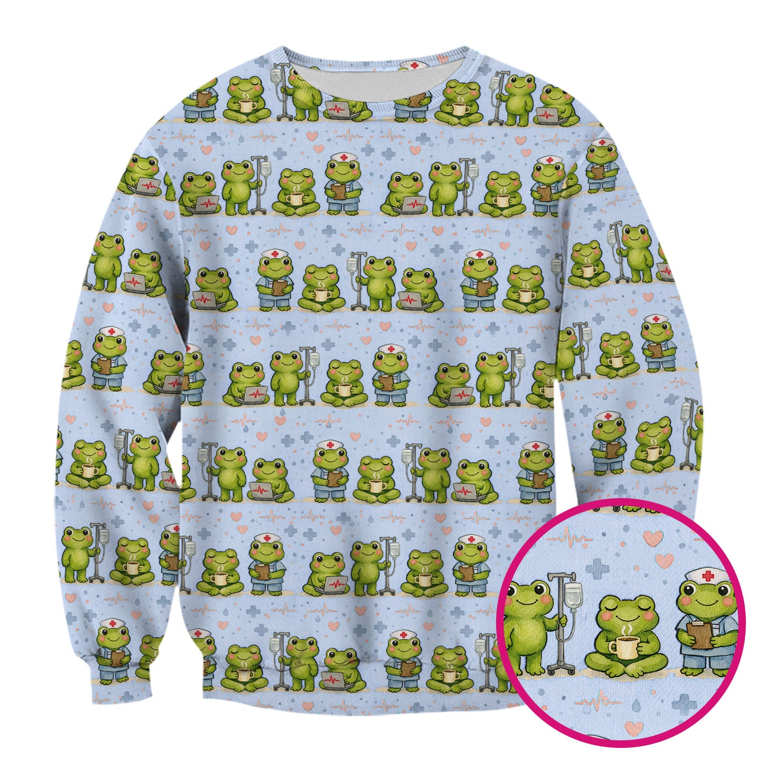 Adorable Frog Nurse Various Poses Print Scrub Top, Comfortable Scrubs for Nurses