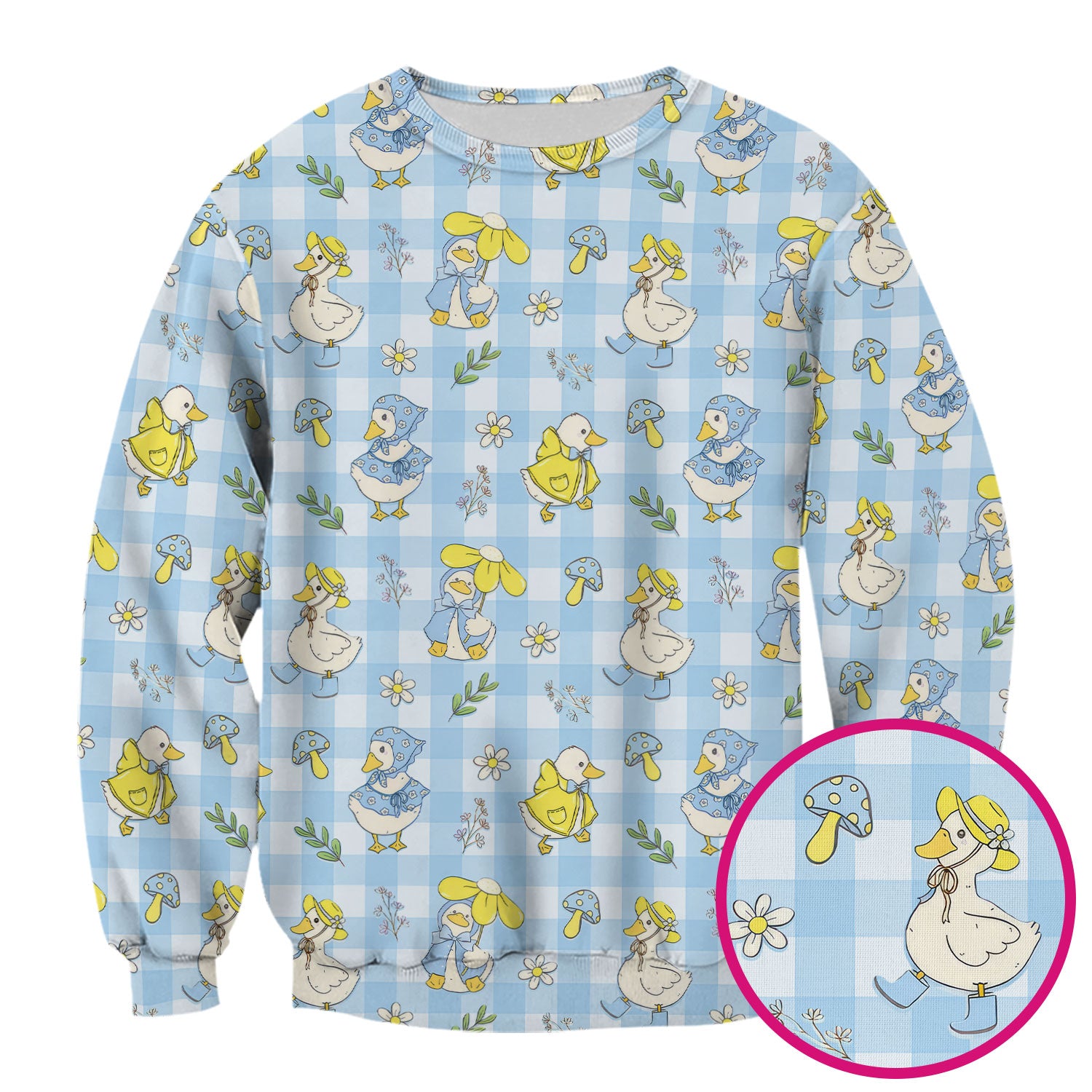 Cute Duck Outfit Gingham Pattern Scrub Top, Comfortable Scrubs for Nurses
