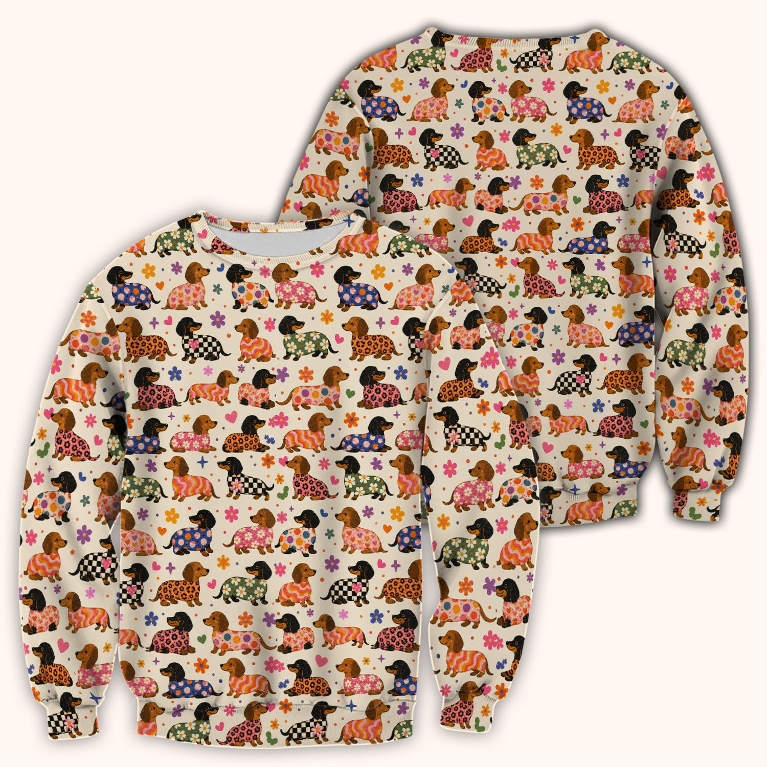 Floral Dachshund Print Scrub Top, Comfortable Scrubs for Nurses