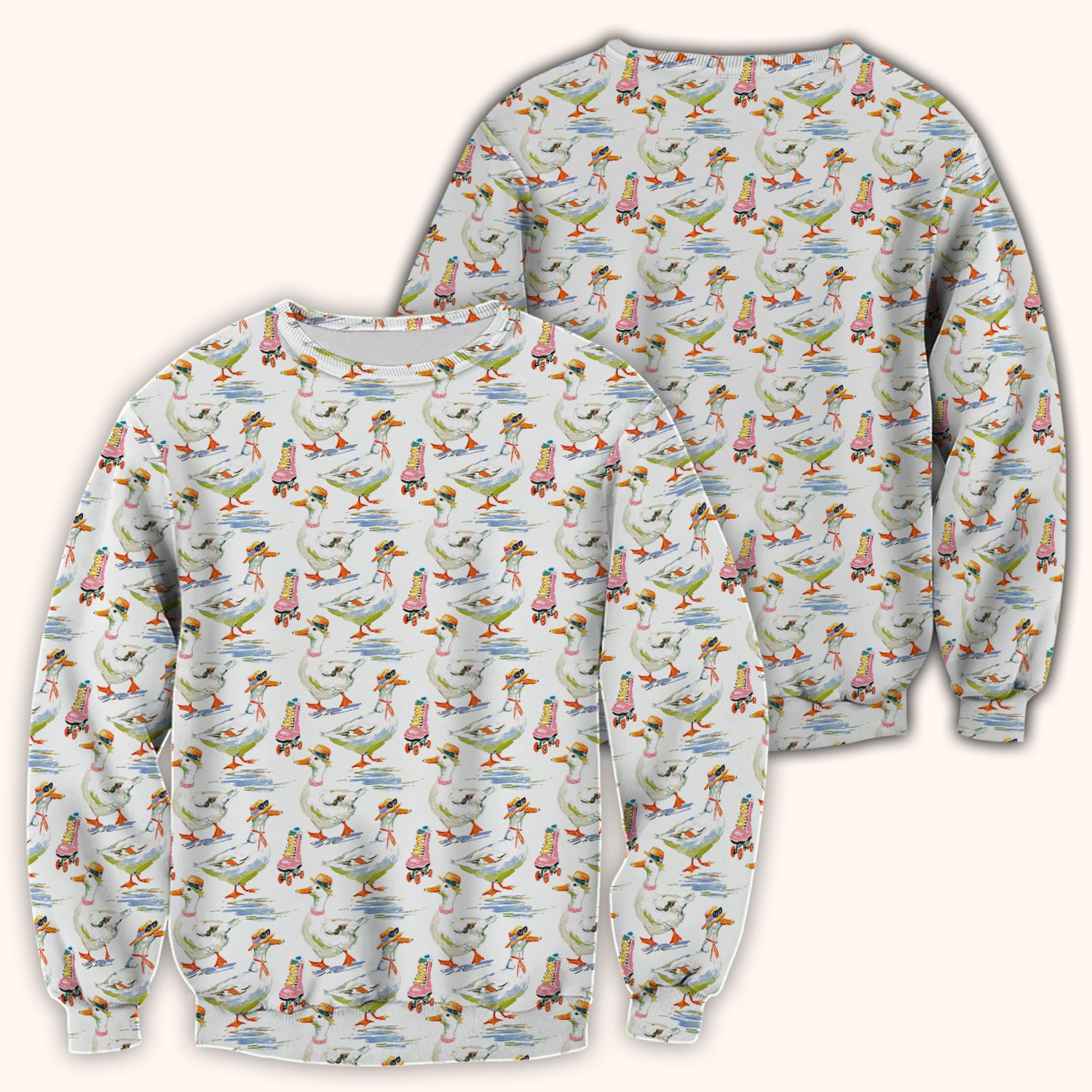 Roller Skating Goose Nurse Pattern Scrub Top, Comfortable Scrubs for Nurses