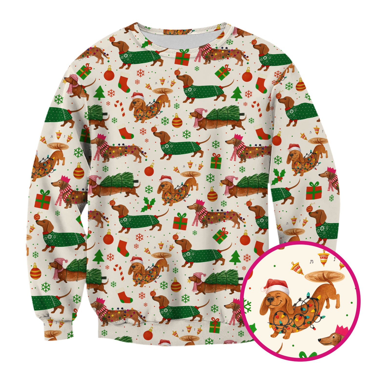 Funny Christmas Dog Scrub Top - Dachshund Multi Color Scrub Shirt - Holiday Scrubs Gift for Nurse, CNA, RN, Doctor, Medical Staff