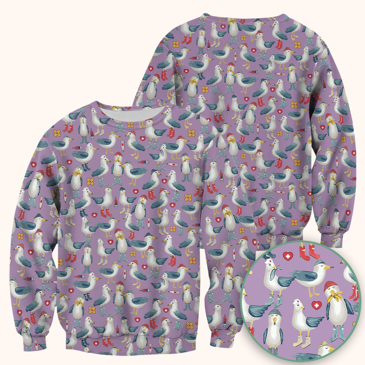 Funny Seagull Nurse Scrub Top - Cute Bird with Medical Icons - Comfortable Scrubs for Women