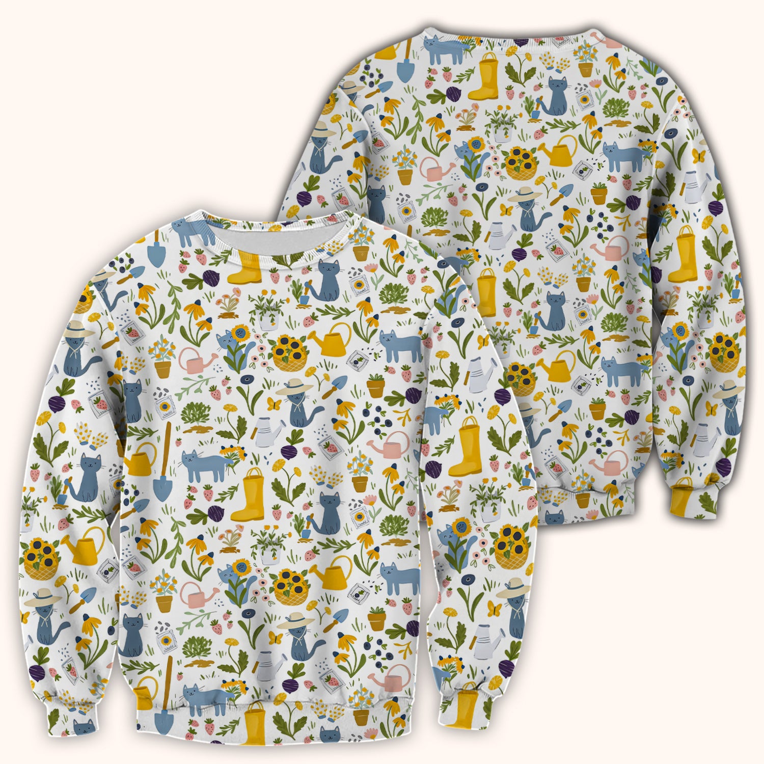 Cat Gardening Wildflower Tools Pattern Scrub Top, Comfortable Scrubs for Nurses