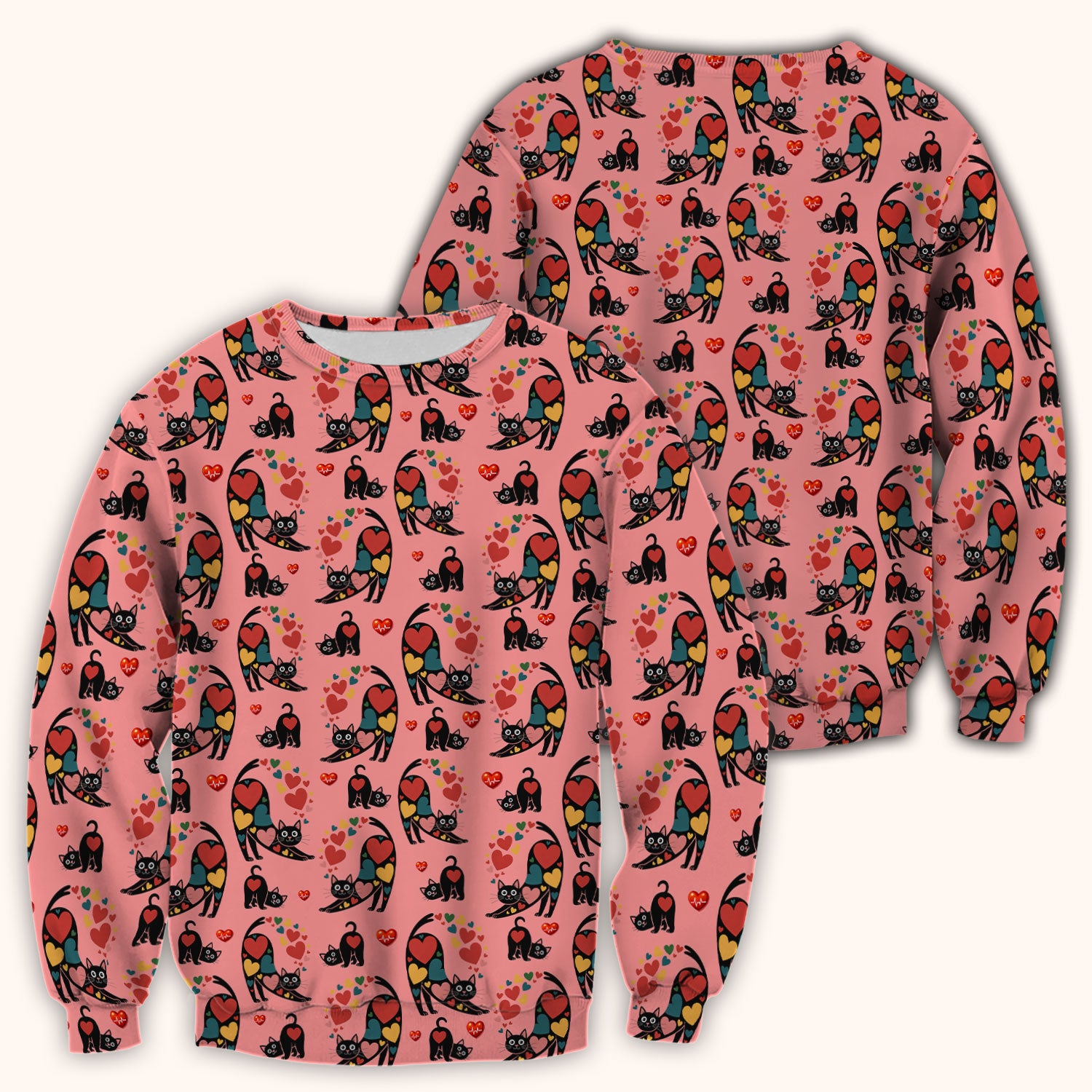 Playful Cat Valentine Heart Print Nurse Scrub Top, Comfortable Scrubs for Nurses