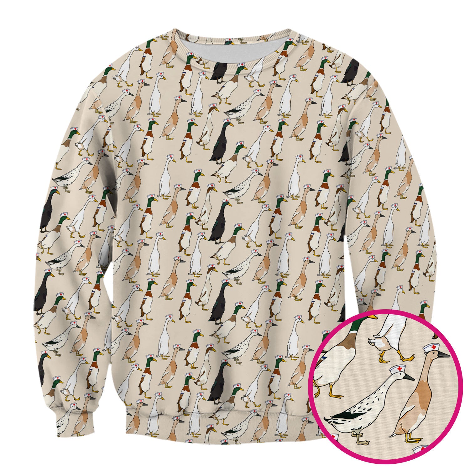 Funny Nurse Duck Pattern Scrub Top, Comfortable Scrubs for Nurses