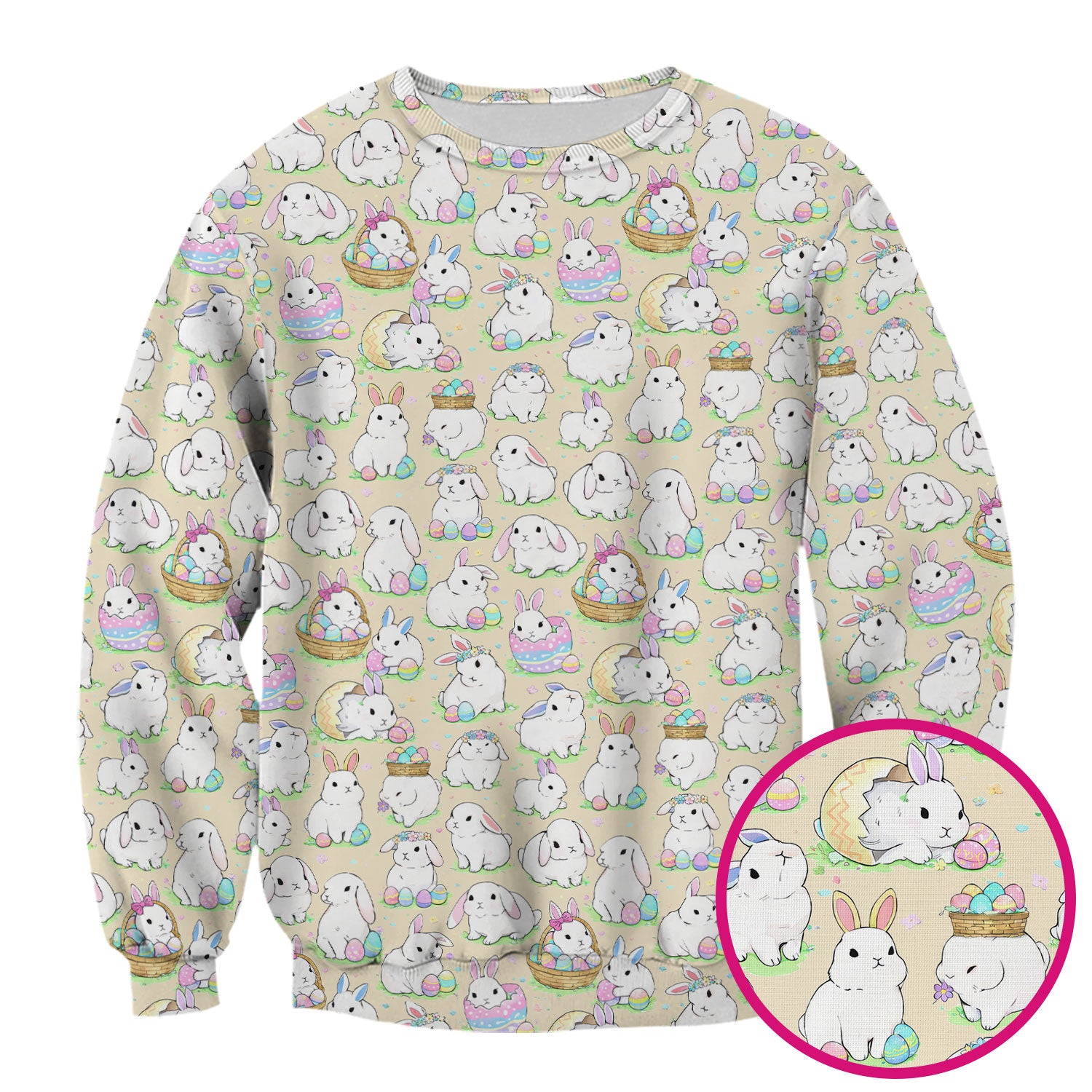 Cute Easter Bunny Egg Pattern Scrub Top, Comfortable Scrubs for Nurses