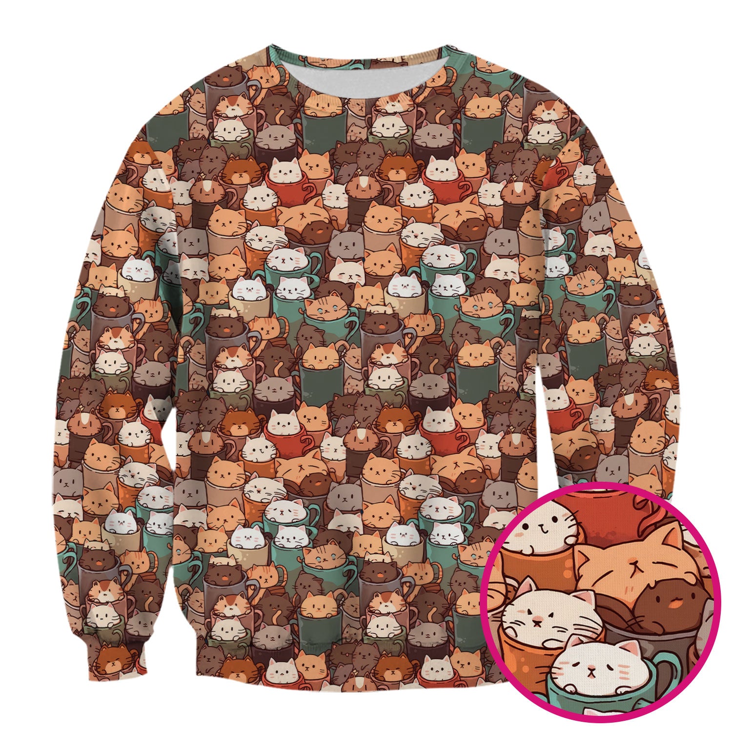 Cute Coffee Cat Scrub Top, Cozy Kittens in Mug Pattern Nurse Shirt, Breathable Fabrics Nursing Uniform
