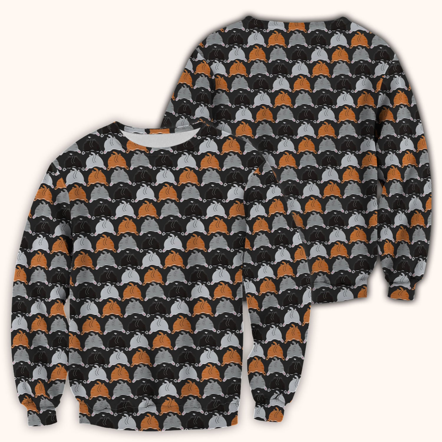 Playful Multicolor Cat Print Scrub Top, Breathable Fabrics Nursing Uniform