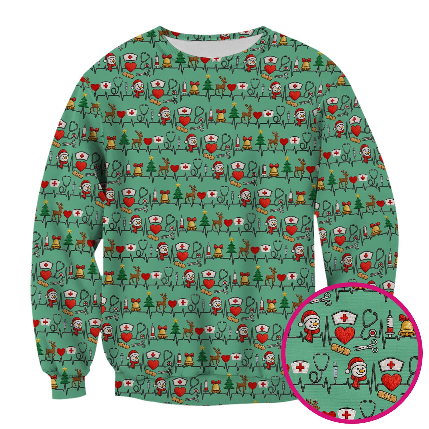 Cute Snowman Nurse Scrub Top, Christmas Holiday Medical Uniform For Nursing, Festive Heartbeat Print Nurse Shirt