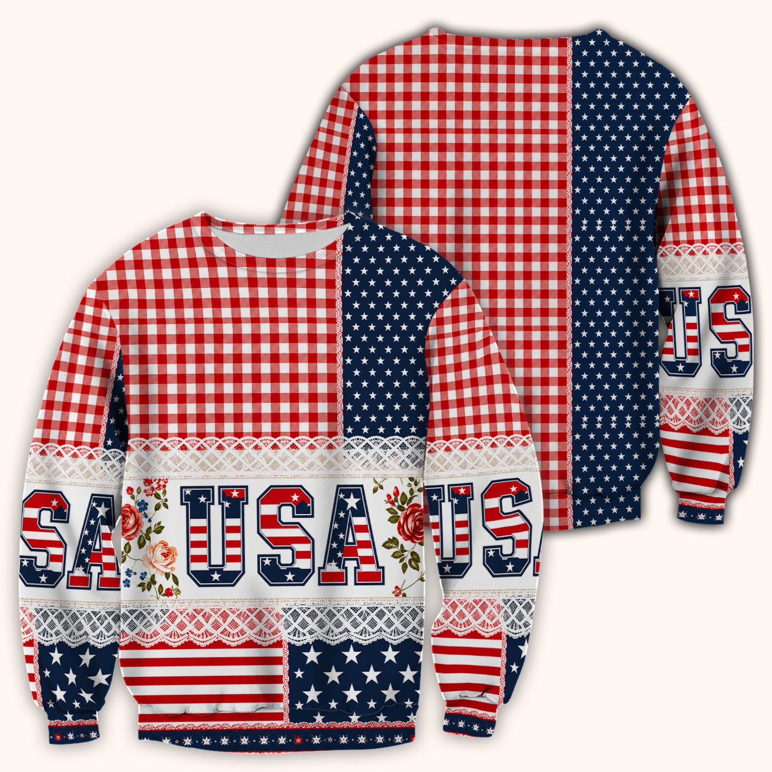 Patriotic Patchwork with USA Flag Pattern Scrub Top, Comfortable Scrubs for Nurses