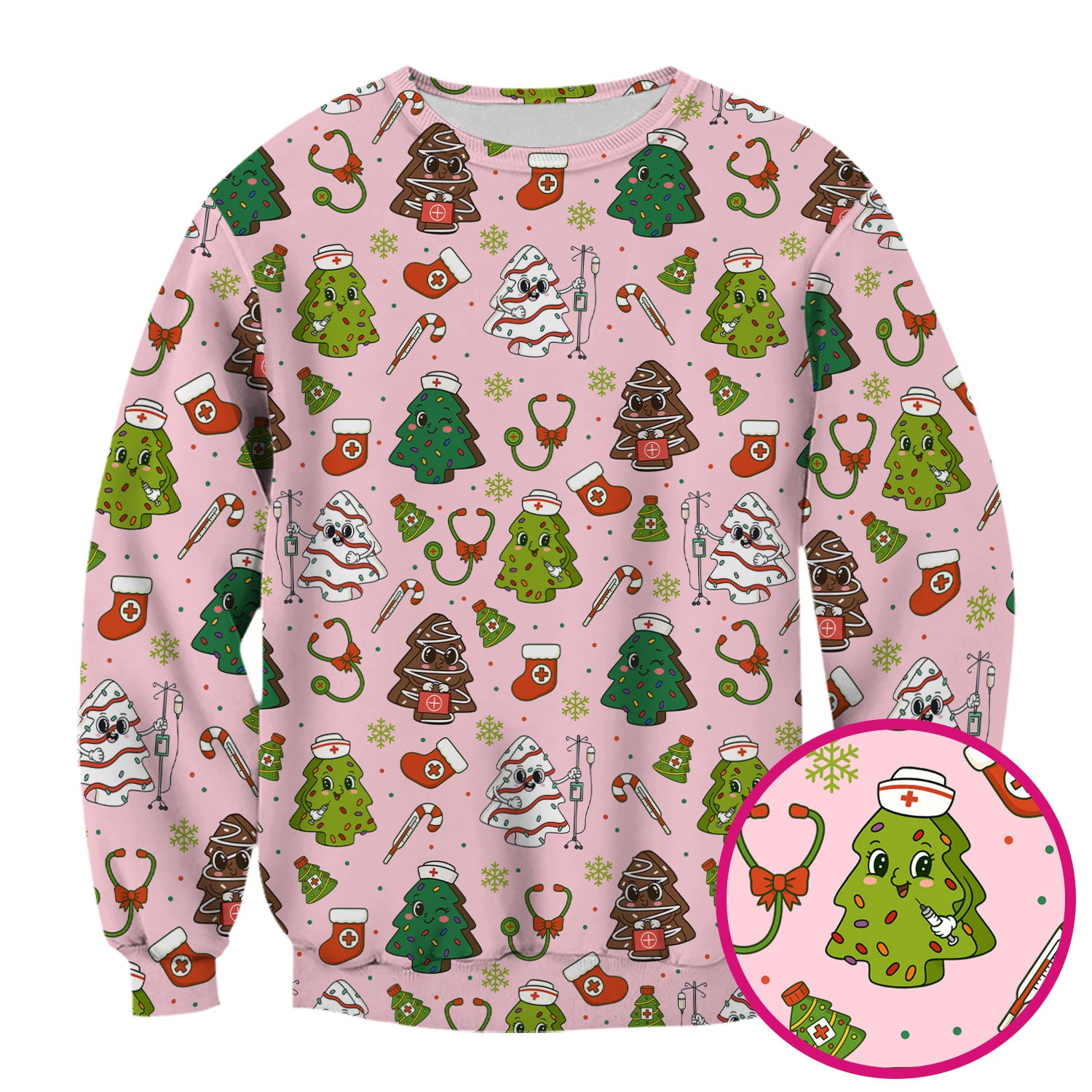 Funny Christmas Tree Nurse Scrub Top - Cute Holiday Pattern Nursing Shirt for Women - Festive Medical Gift for RN LPN CNA
