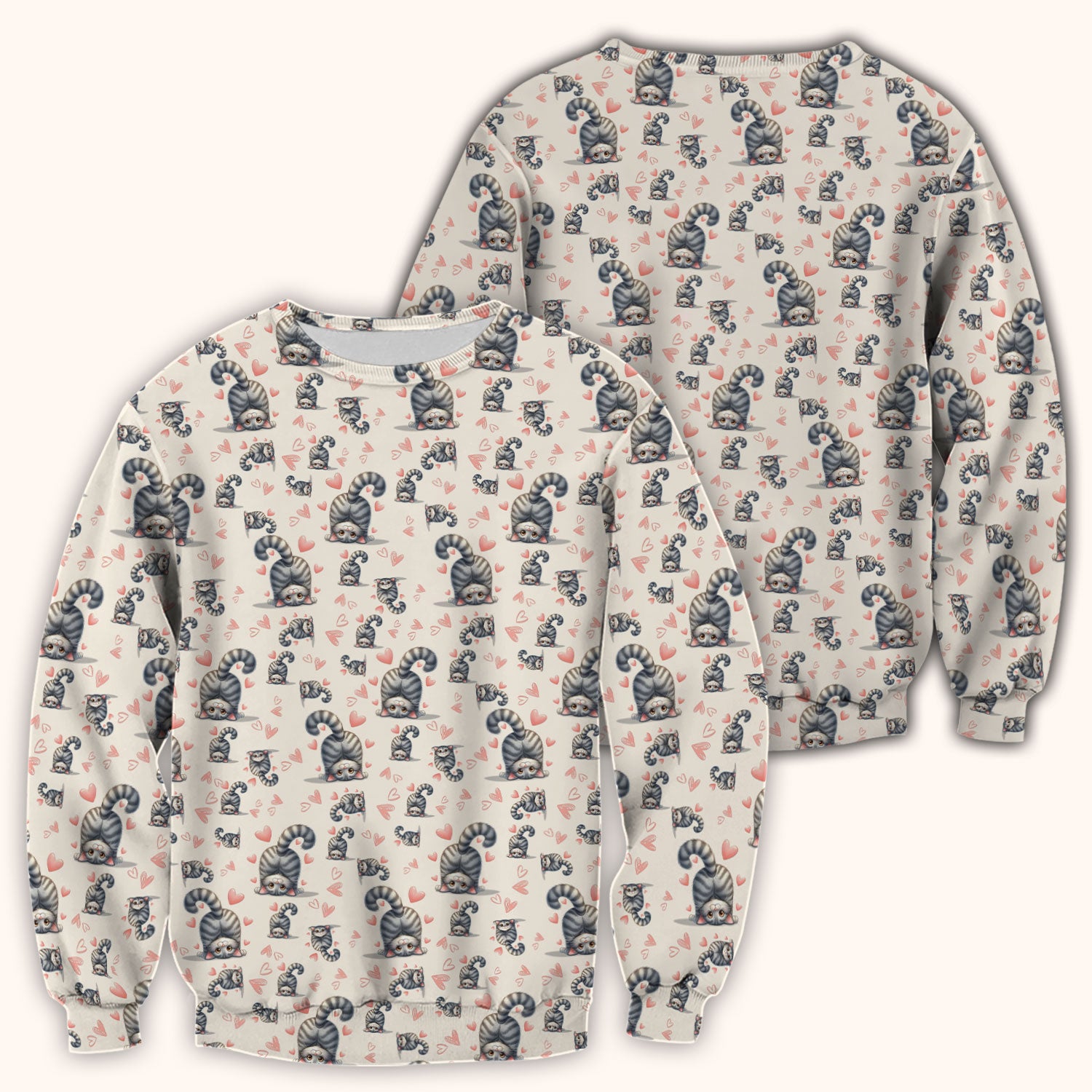 Valentine Cute Cat Scrub Top, Cat Heart Pattern Nurse Uniform, Comfortable Scrubs For Nurses