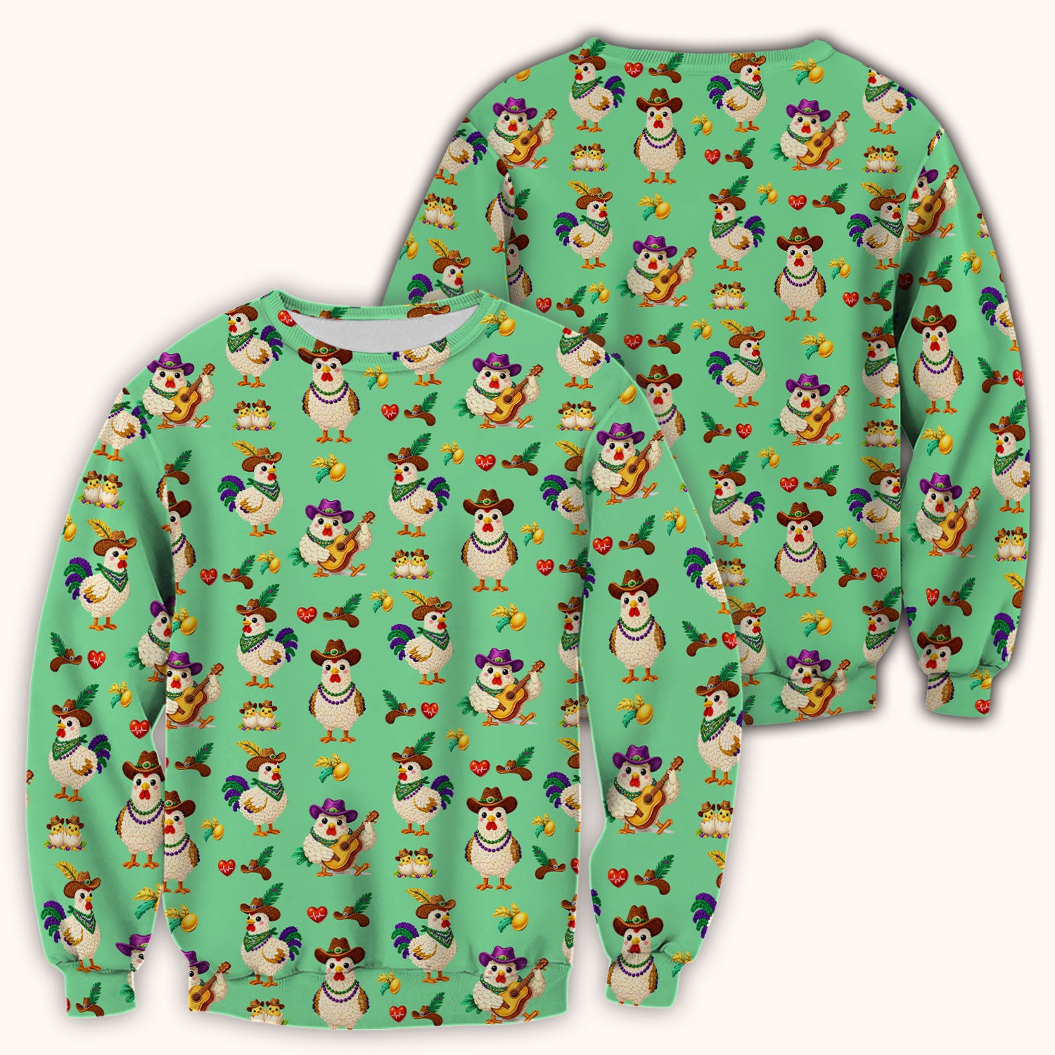 Funny Mardi Gras Rooster Cowboy Print Scrub Top, Comfortable Scrubs for Nurses
