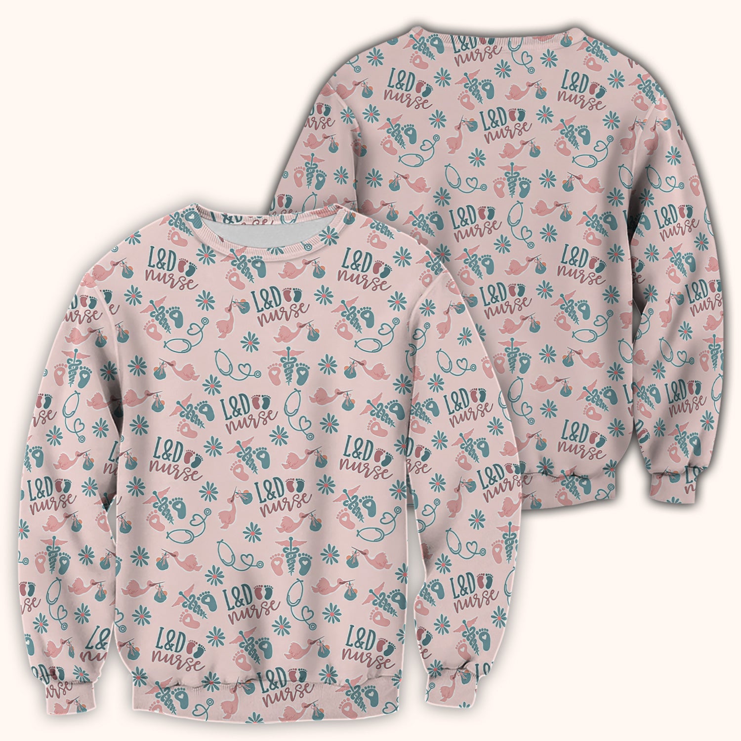 Cute Labor and Delivery Print V Neck Nursing Scrub Top Medical Uniform