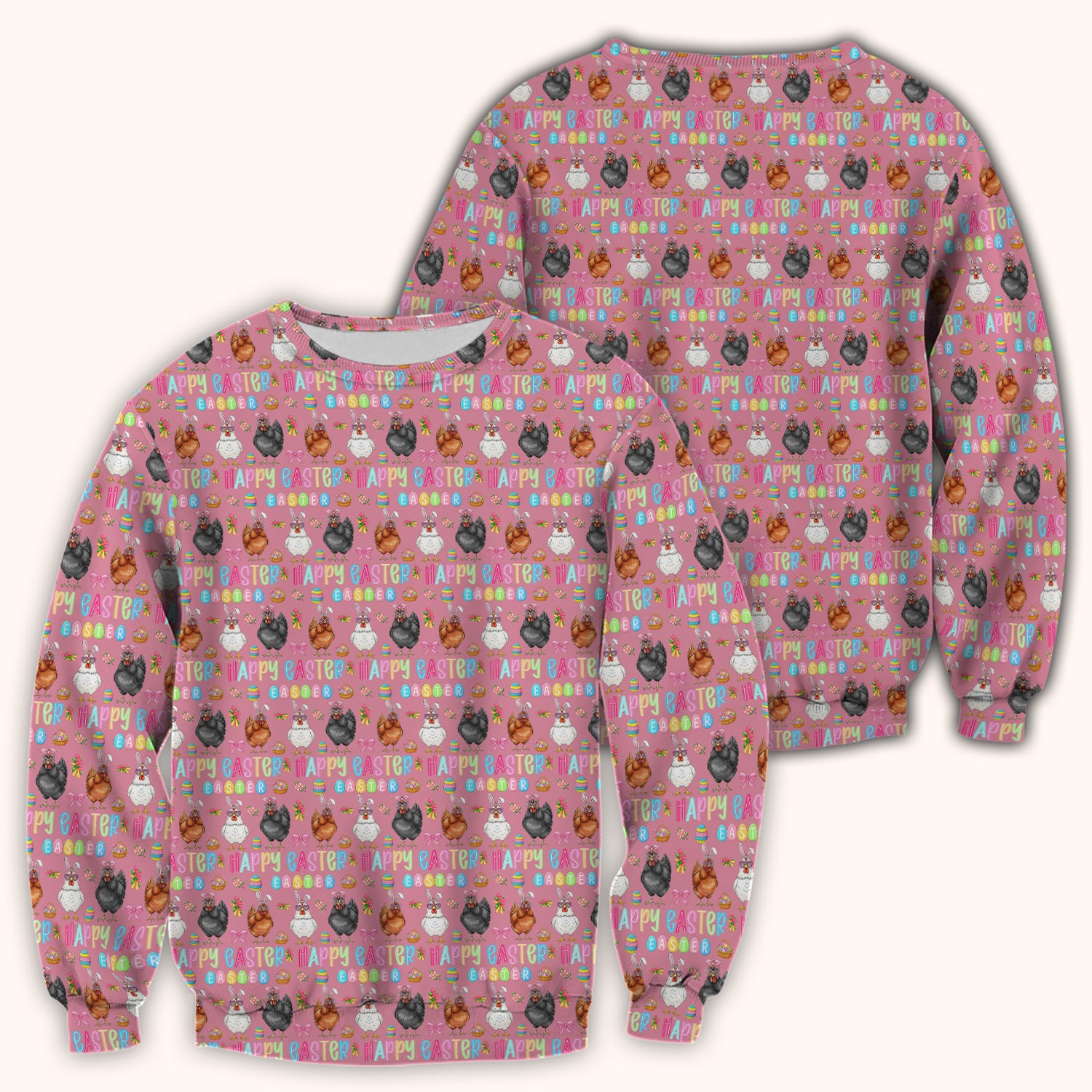 Happy Easter Bunny Eggs Pattern Scrubs Top, Comfortable Scrubs for Nurses