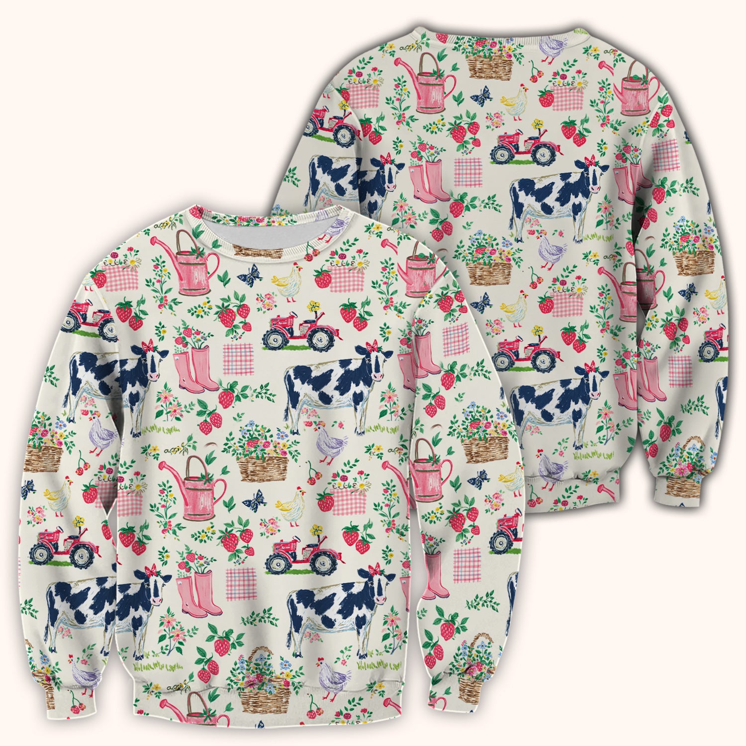 Strawberry Cow Country Style Scrub Top, Comfortable Scrubs for Nurses