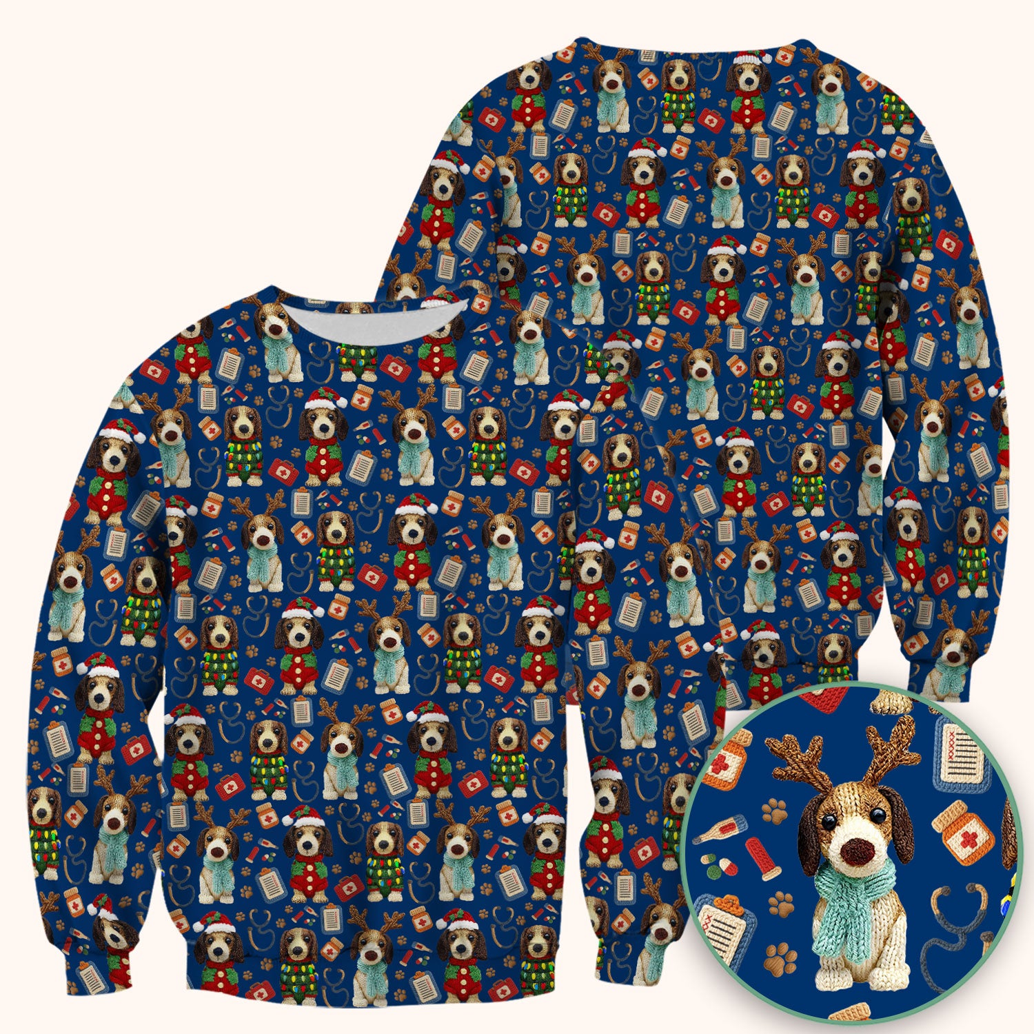 Christmas Doxie Scrubs for Women - Cute Dachshund Christmas Scrub Top for Nurses - Funny Medical Uniform Gift