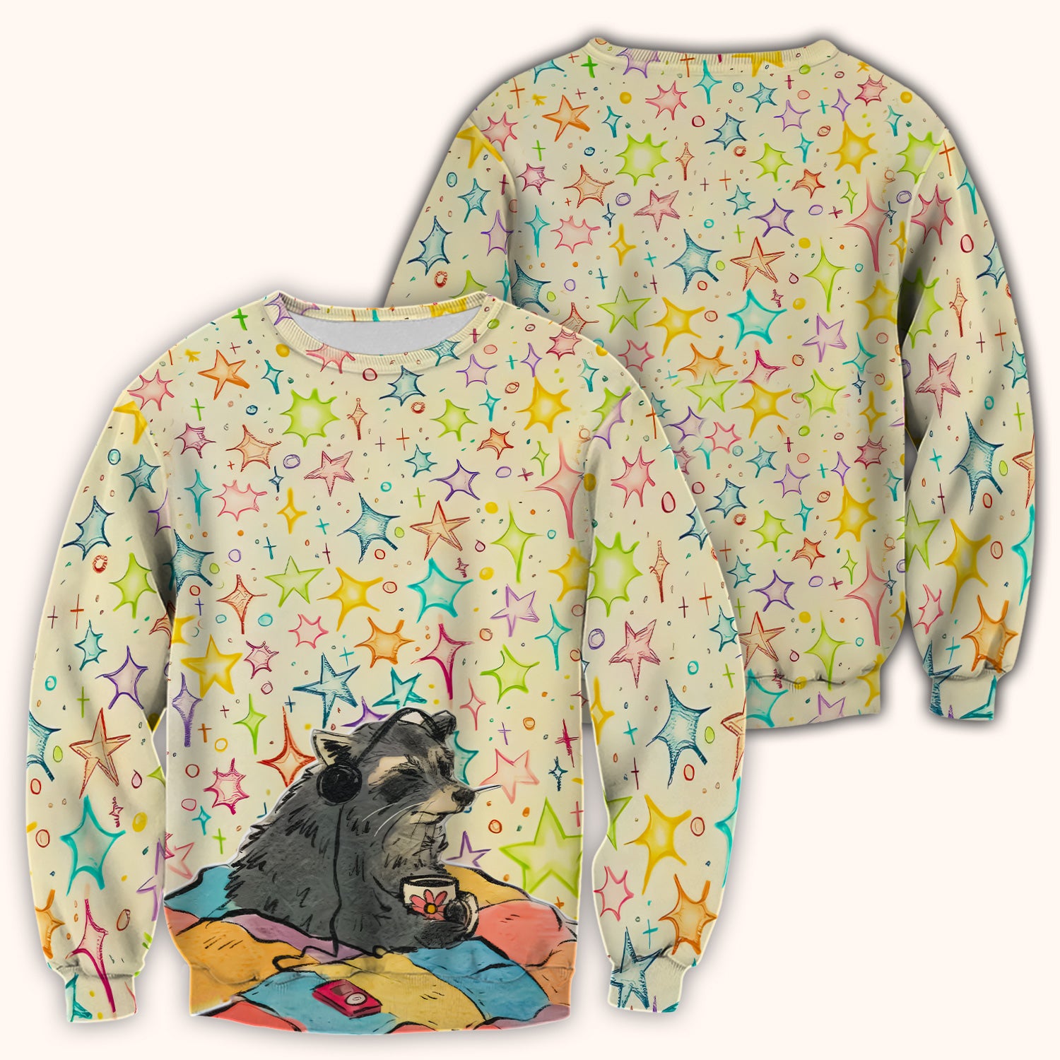 Chill Raccoon Starry Music Pattern Scrub Top, Comfortable Scrubs for Nurses