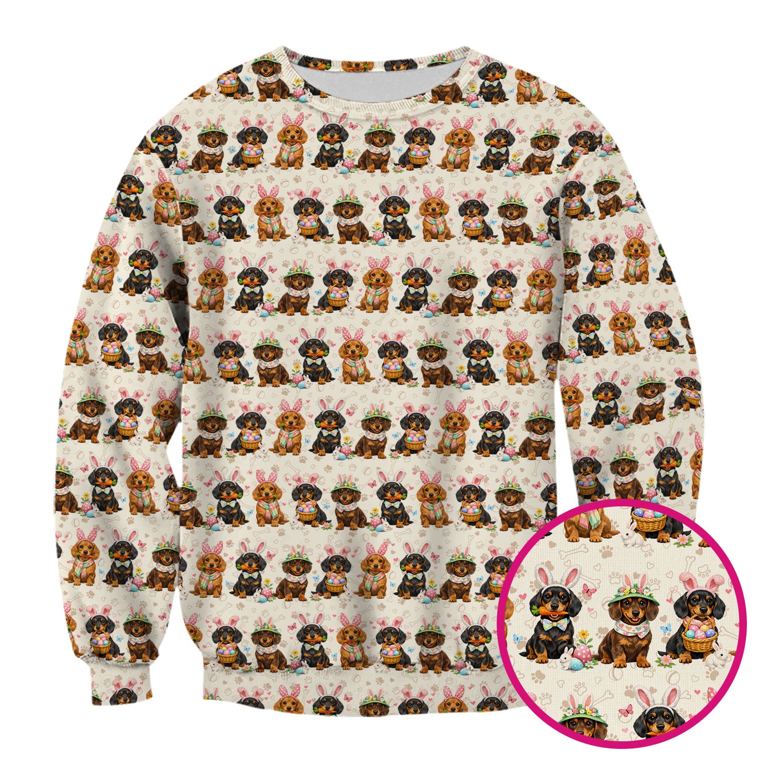 Cute Easter Dachshund Dog Bunny Print Scrub Top, Breathable Fabrics Nursing Uniform